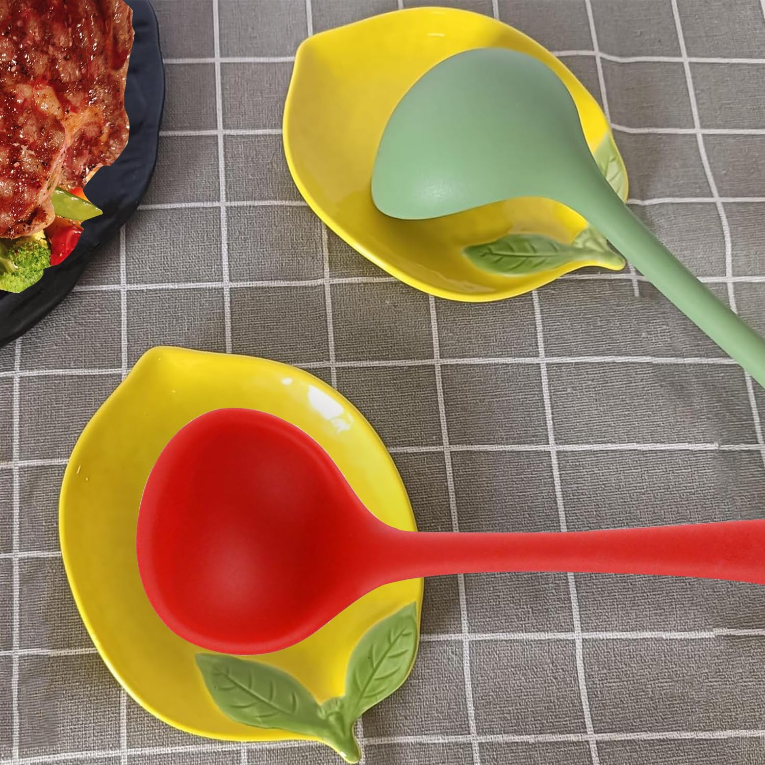 2 Stück Keramik Löffelablage, Zitronenlöffelablage für Küchentheke, Spoon Rest hitzebeständiger Utensilienhalter für Herd, Kochlöffelhalter für Küchentheke, Utensilienablage Utensil Rest Löffelruhe