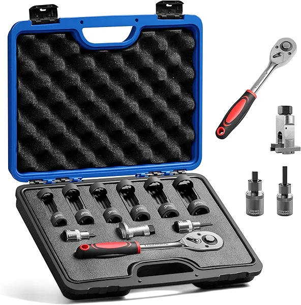 Strut Nut Socket 16mm 18mm 19mm 21mm 22mm 24mm with Suspension Strut Knuckle Spreader 5.0 – 10.5 mm tool with12 Point 1/2" Drive Suspension Strut Spreader Socket 9pc Shock Absorber Tool (9PC)