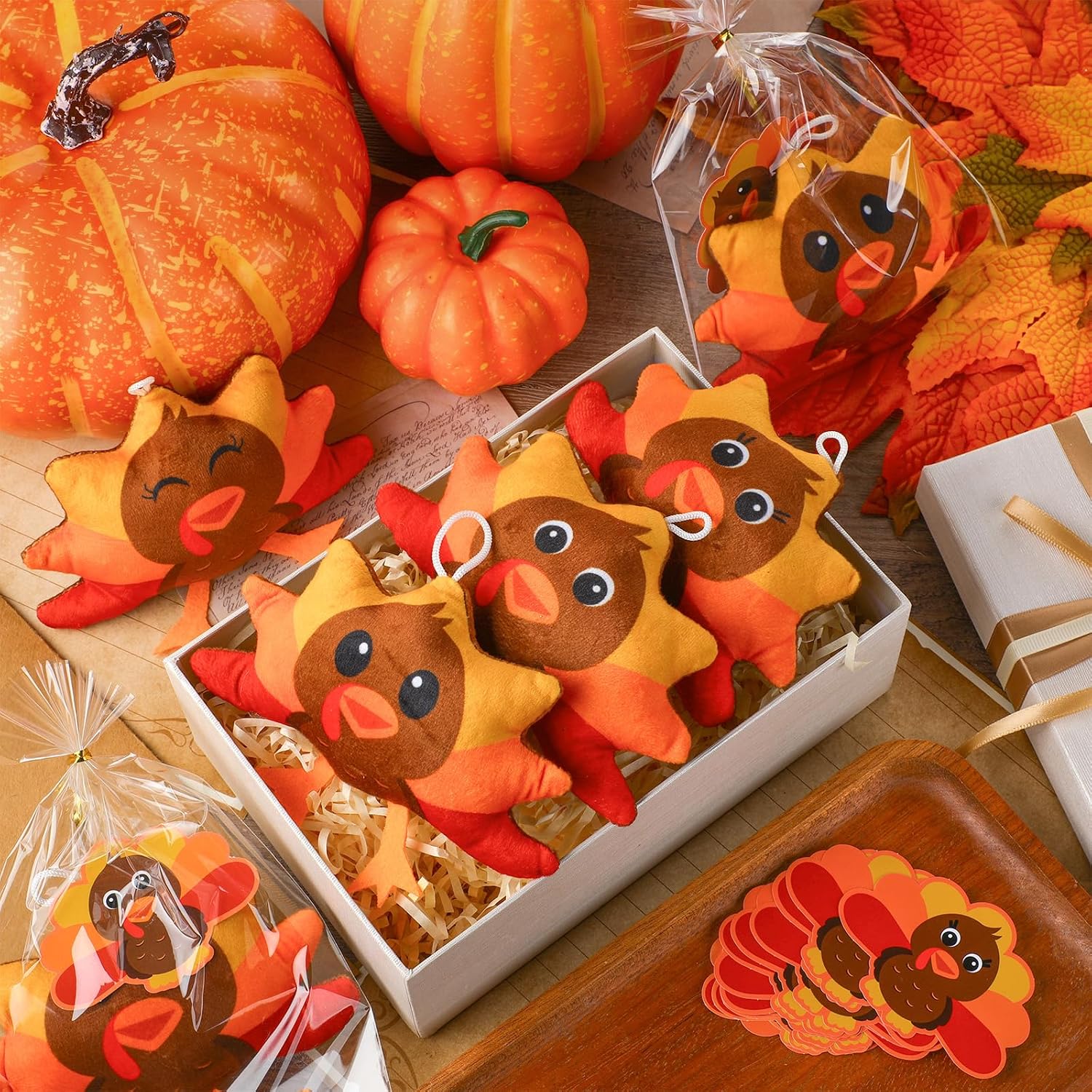 Blueweenly 20 Set Thanksgiving Fall Turkey Plush Stuffed Animal with Cards Bulk 4.5 Inch Mini Plush Turkey Toy Gifts Small Cute Soft Stuffed Toys for Kids Thanksgiving Party Favors Home