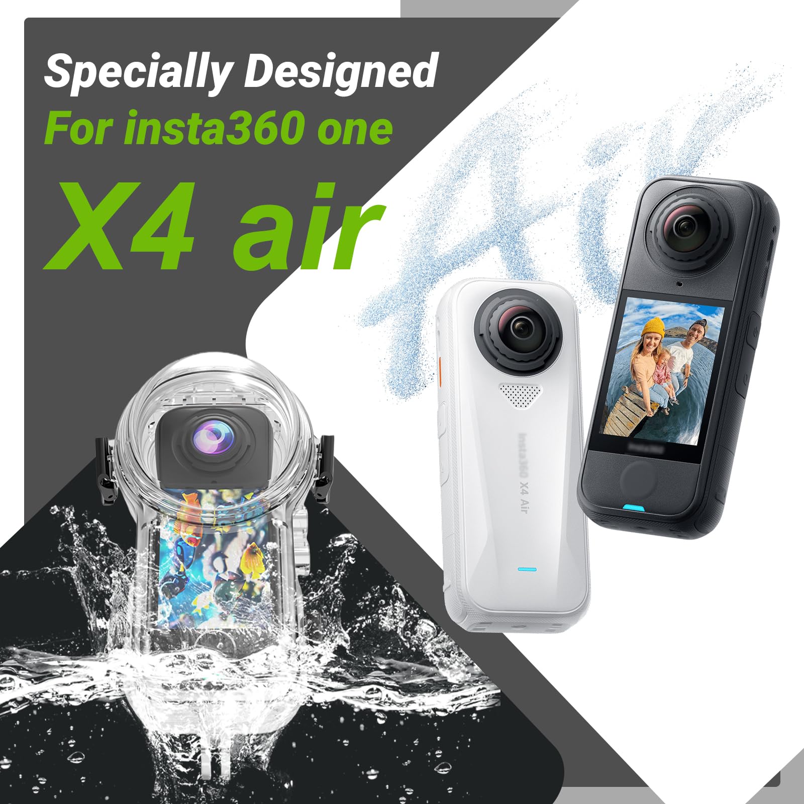 Custodia subacquea Insta 360 X4 Air invisibile, custodia protettiva impermeabile fino a 50 m (164 piedi) con prevenzione degli schizzi, guscio protettivo subacqueo per Insta360 X4 Air con staffa e