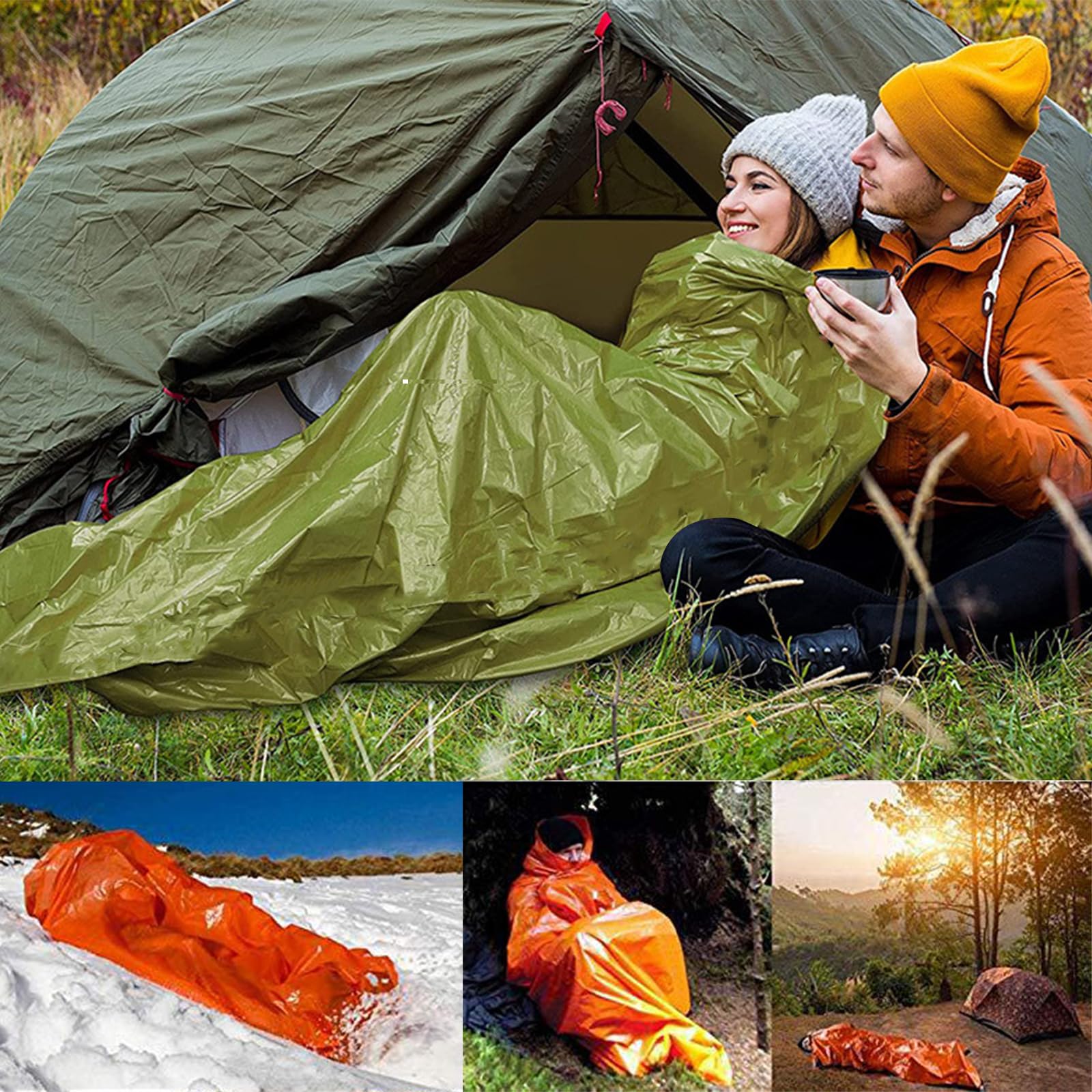 2 Pezzi Bivy Bag, Sacco a Pelo D'Emergenza Impermeabile, Coperta di Sopravvivenza Riutilizzabile, Coperta di Isolamento Termico di Primo Soccorso Ideale per Campeggio, Escursioni e Avventure