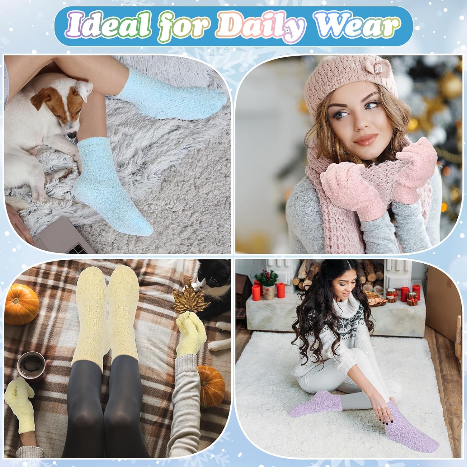Foaincore 10 Pair Fuzzy Socks and Fuzzy Gloves Set Warm Plush Stocking Soft Gloves Home Sleeping Winter Slipper Socks