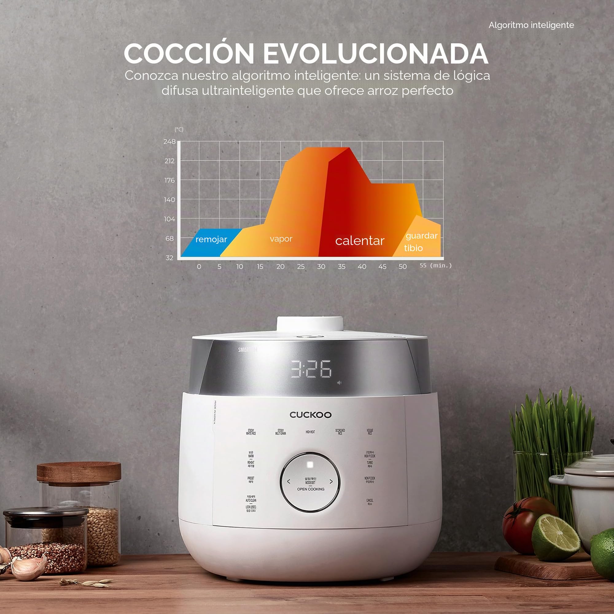CUCKOO Arrocera y vaporizador con 16 programas, inducción, modo sin presión, función de cocción abierta, temporizador, olla interior de acero inoxidable antiadherente (hasta 10 personas), función de