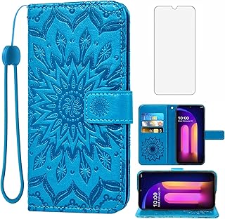 Phone Case for LG V60 ThinQ/G9 ThinQ/V60 Wallet Cases with Tempered Glass Screen Protector Leather Flip Cover Card Holder Stand Cell Accessories Lgv60thinq Lgv60 V 60 Thin Q Lgg9 5G Women Men Blue