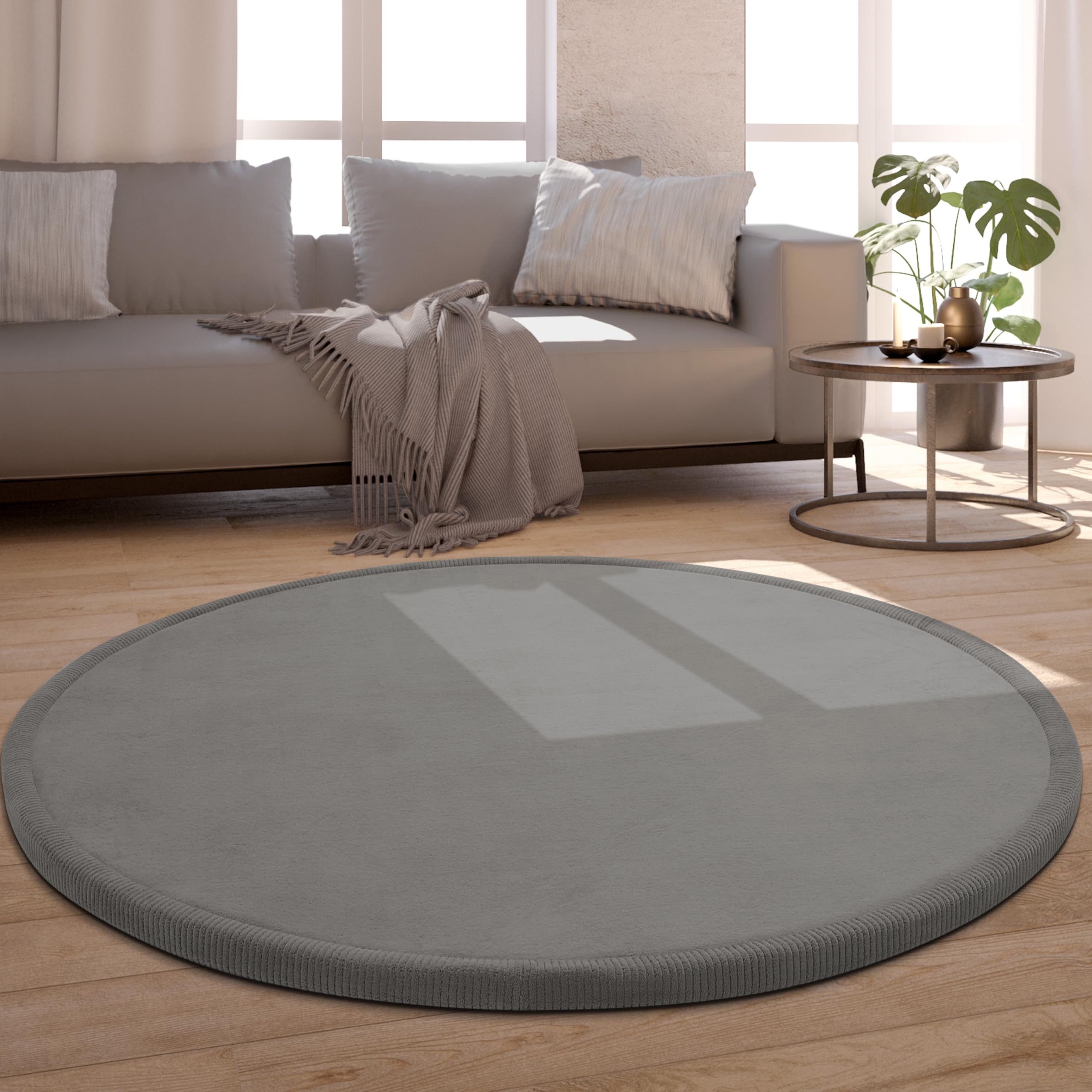 Paco Home Teppich Kinderzimmer Rund Kinderteppich Baby Spielteppich Krabbeldecke Krabbelmatte Weich rutschfest Moderne Deko, Grösse:200 cm Rund, Farbe:Grau