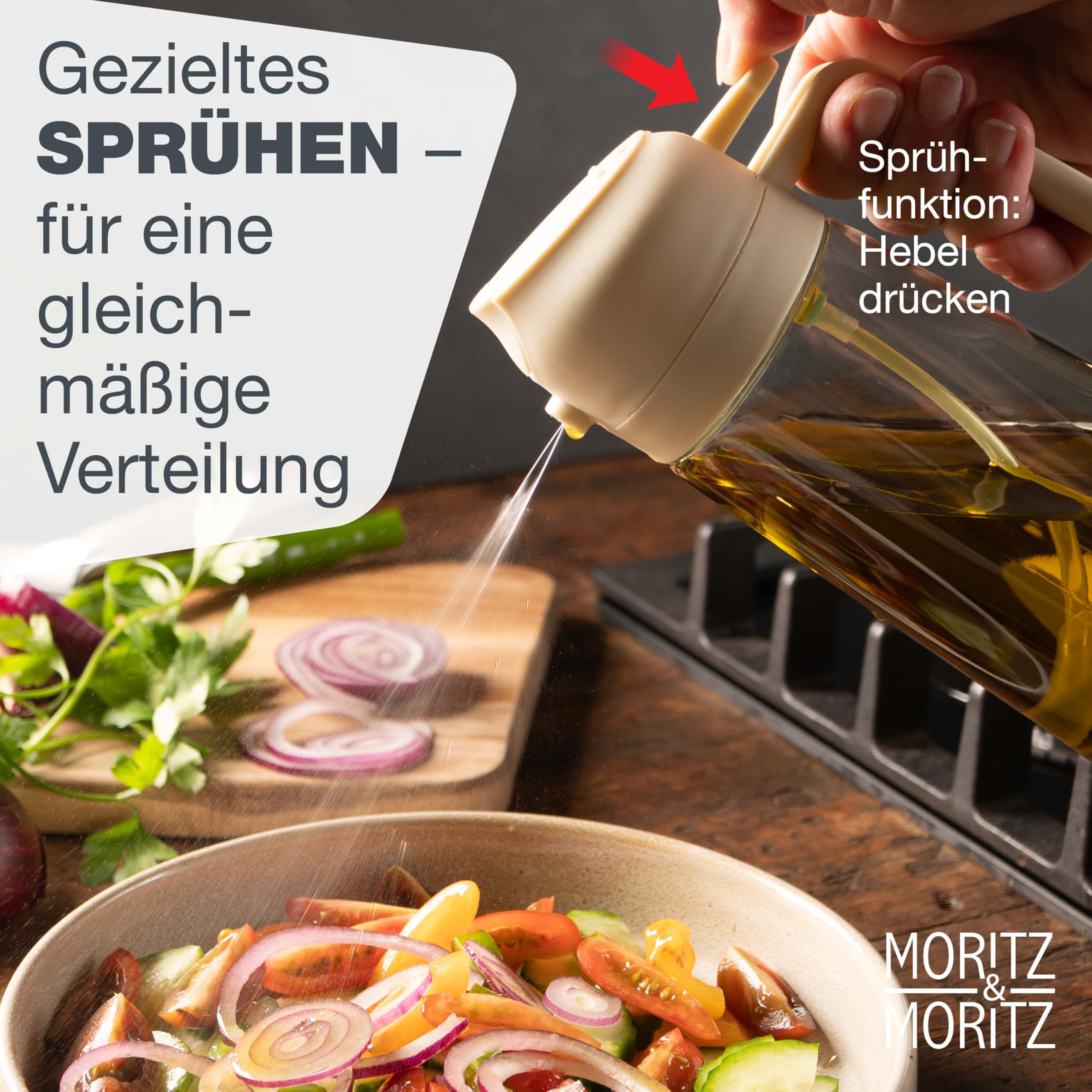 Moritz & Moritz Rozpylacz do oleju 470 ml – 2 w 1, rozpylacz i nalewak, delikatna mgiełka do oleju i octu, butelka z rozpylaczem wielokrotnego napełniania na patelnię, airfryer, grilla i sałatki