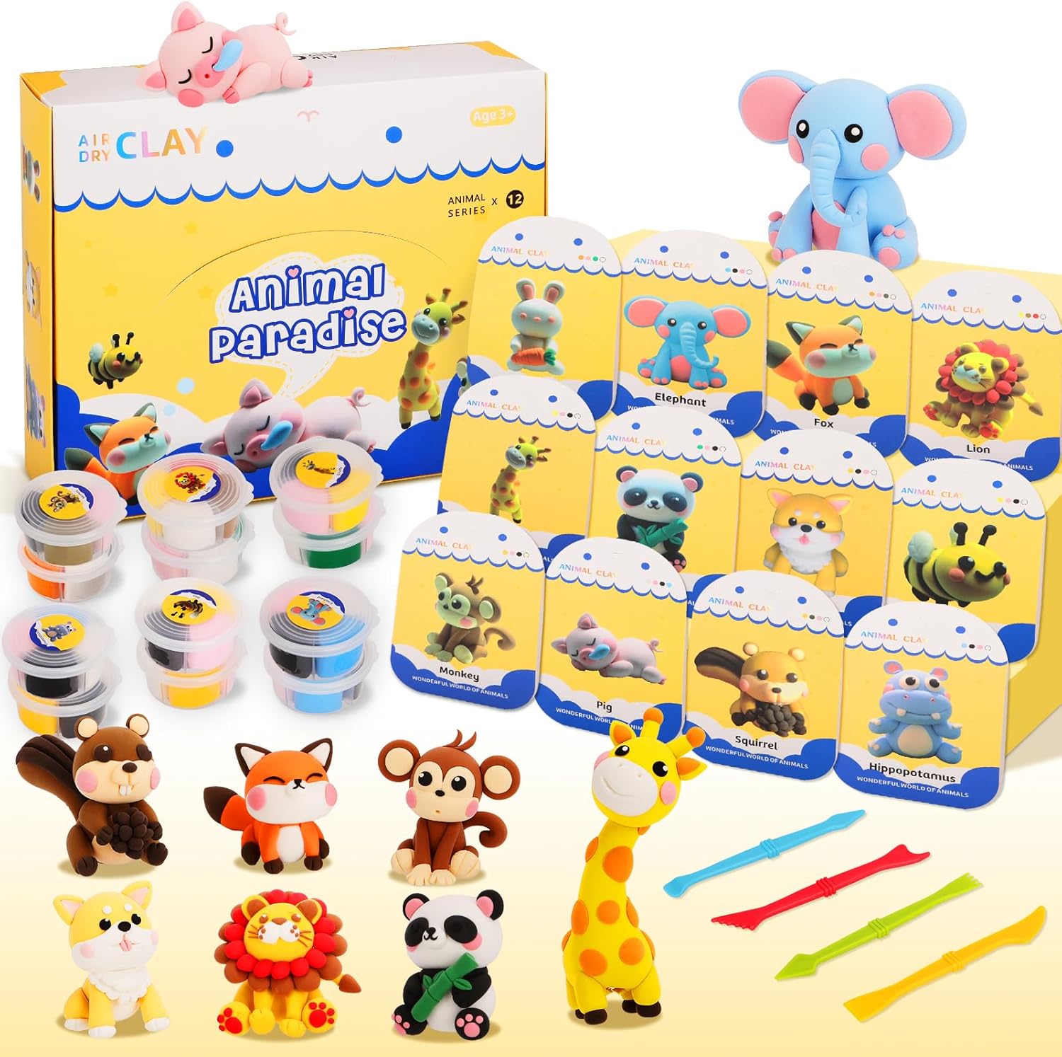 Kits de arcilla seca al aire, 12 arcilla de modelado para niños, artes y manualidades para niños, seguros y no tóxicos con herramientas de escultura