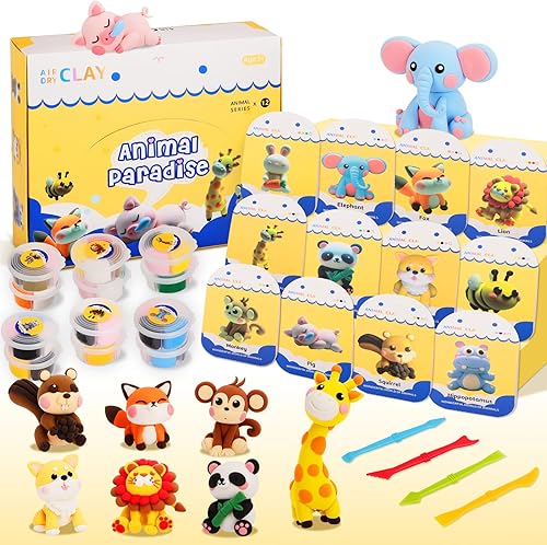 Kits de arcilla seca al aire, 12 arcilla de modelado para niños, artes y manualidades para niños, seguros y no tóxicos con herramientas de escultura