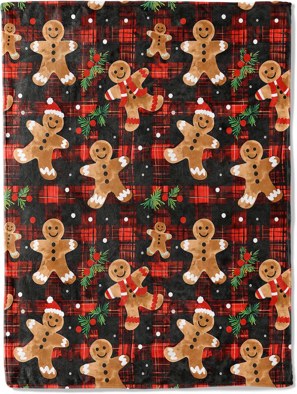 ainori Gingerbread Men Throw Blanket- Ultra Soft, Fleece, Lightweight,Cheerful Christmas Red Plaid Blankets,for Couch Room Bedroom,Rustic Holiday Festive Decor,Gifts for Kids Girls 50x60in