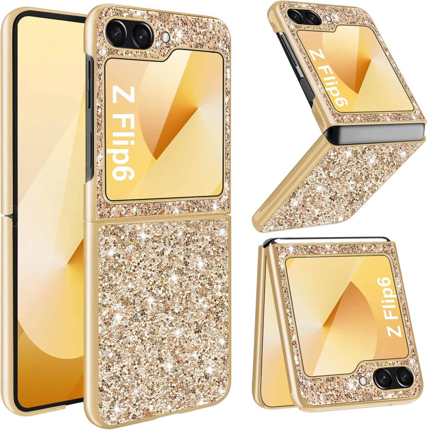 Silicone Case for Samsung Galaxy Z Flip 6 5G Case Glitter Sparkle Bling, Hybrid Matte Back Case High Impact Heavy Duty Shockproof Protective Cover for Samsung Z Flip 6 Cute Case for Women 6.7" (Gold)