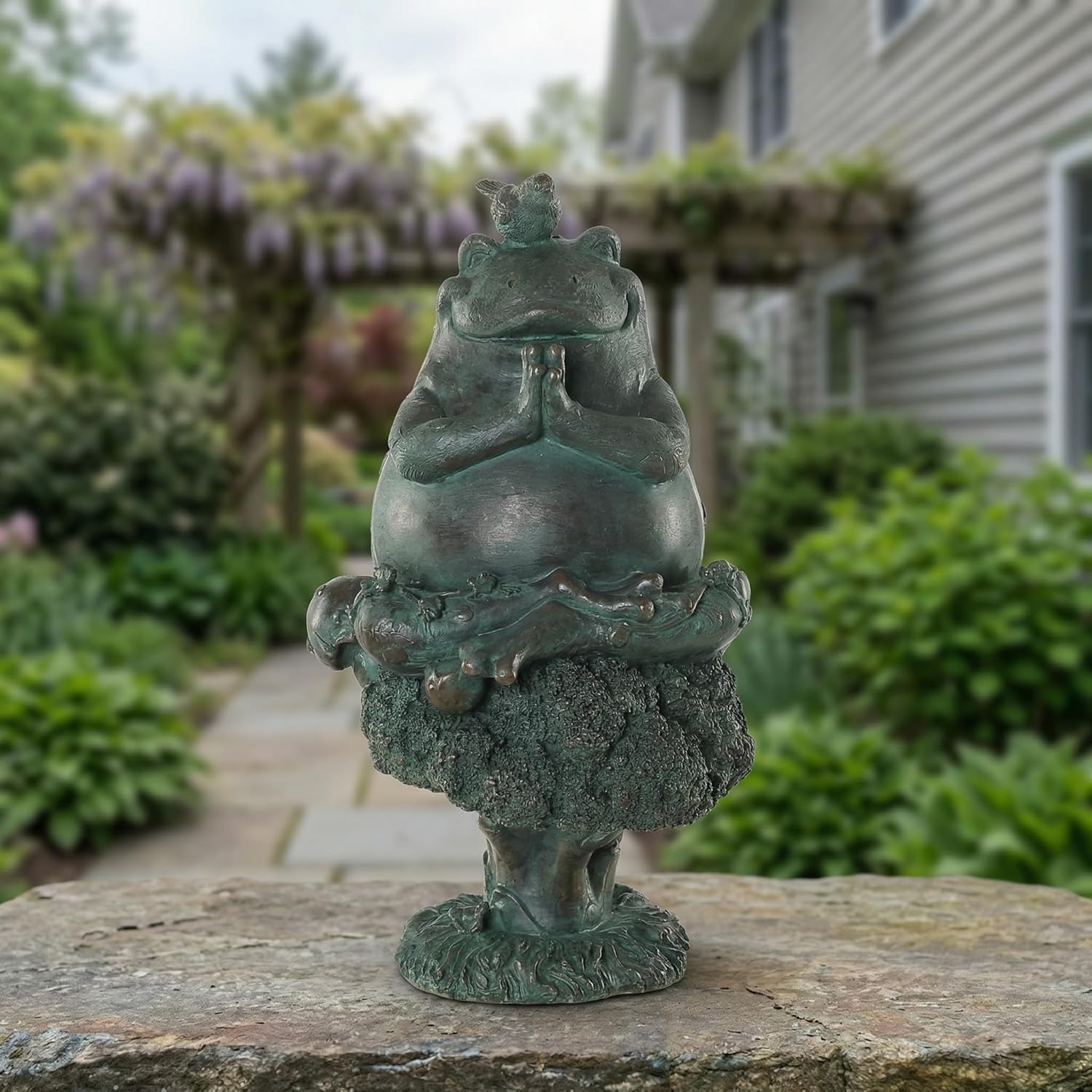 Topadorn Frog Statue Zen Garden Figurines for Home and Garden Decor, Garden Decoration Resin Statuary Yoga Frog, Dark Green