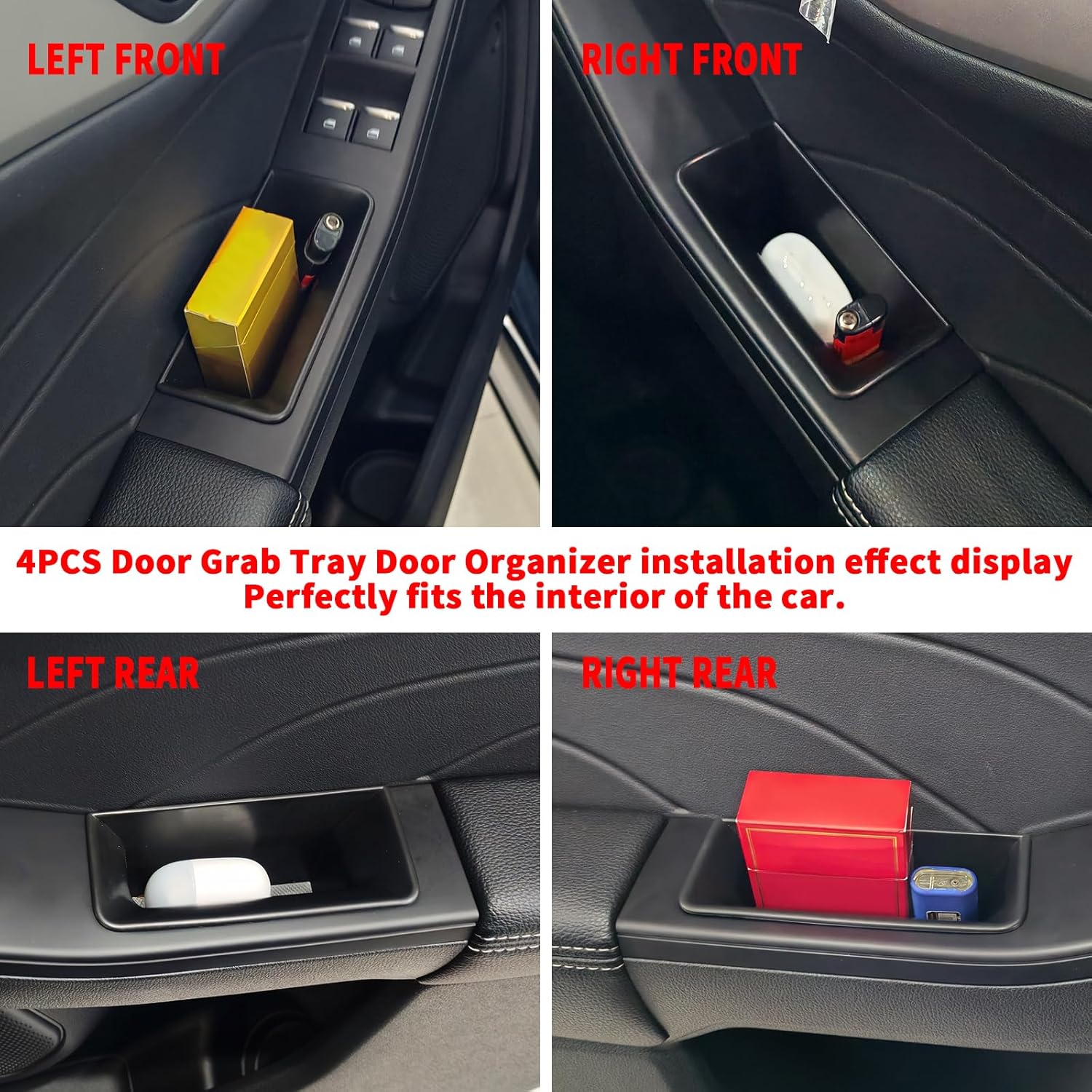 Door Side Storage Box For Ford Escape 2020 2021 2022 2023 2024 2025 2026 Accessories Door Pocket Handle Protector Insertion Tray Organizer (4PCS/set Front rear door storage box)