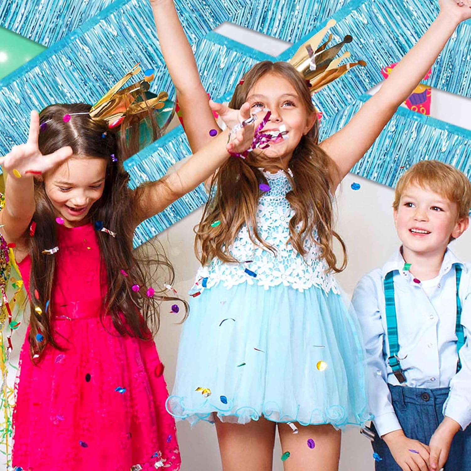 3 Pack 10 Ft Light Blue Foil Fringe Garland Metallic Streamers Tinsel Banner Wall Hanging Garland Backdrop for Parade Floats, Halloween, Christmas, Thanksgiving, New Year Party Decorations - Image 6