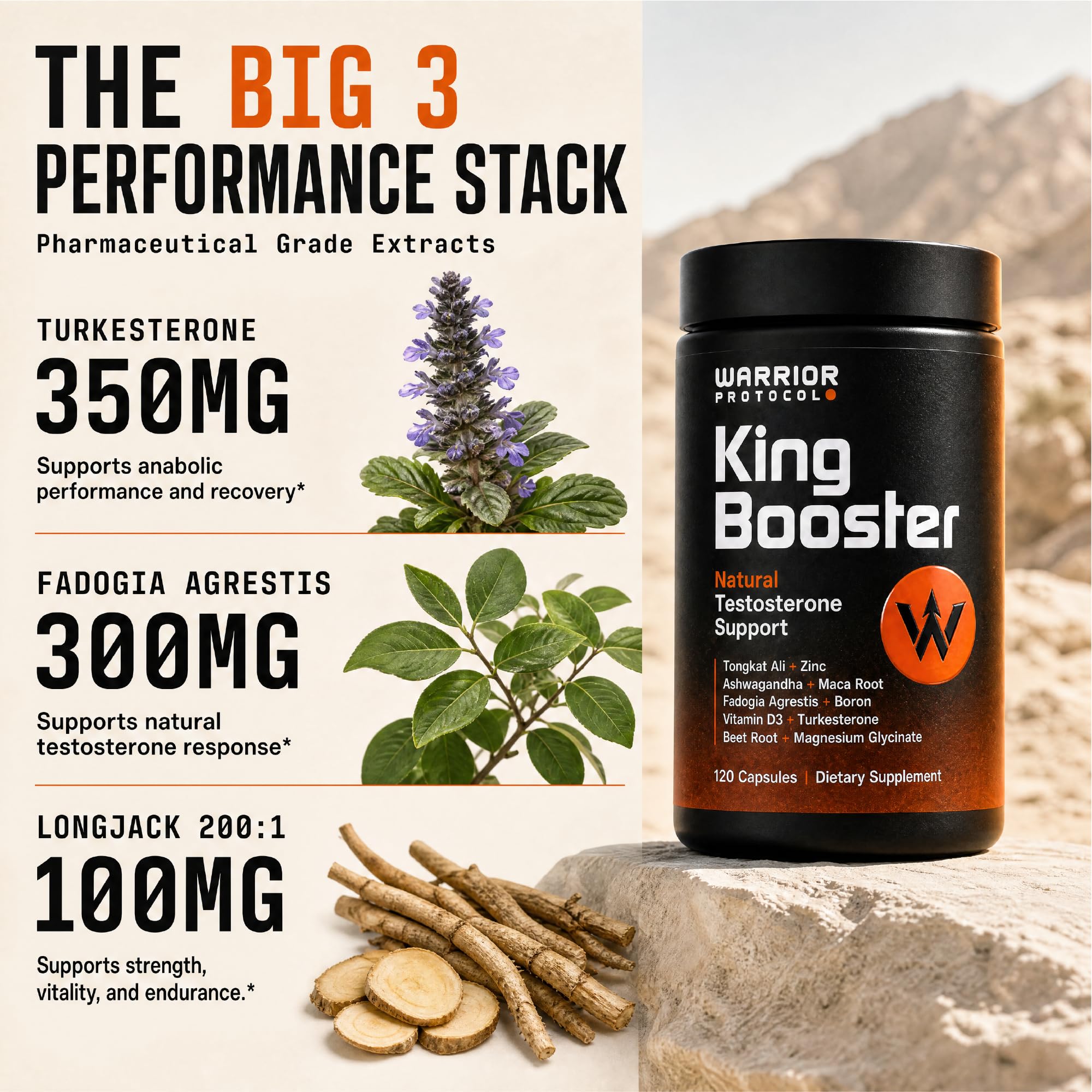 WARRIOR PROTOCOL King Booster Natural Testosterone Booster for Men - Testosterone Supplement for Men with Ashwagandha & Tongkat Ali | Muscle Growth, Libido, Stamina & Strength Support — Amazon image 3