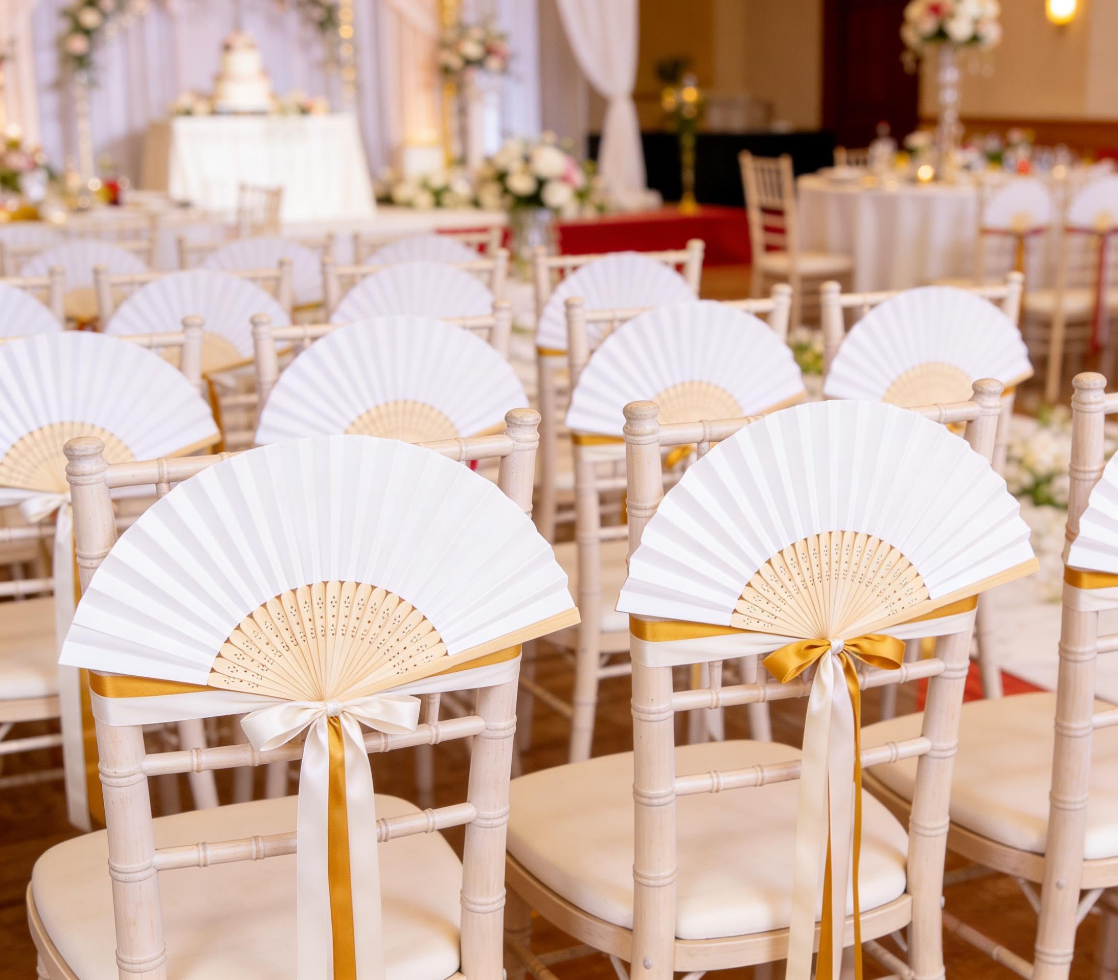 Lot 60 Eventail Mariage Personalisable Blanc Pliante de Papier Cadeau pour Invités Mariage Fête Décoration Déco DIY