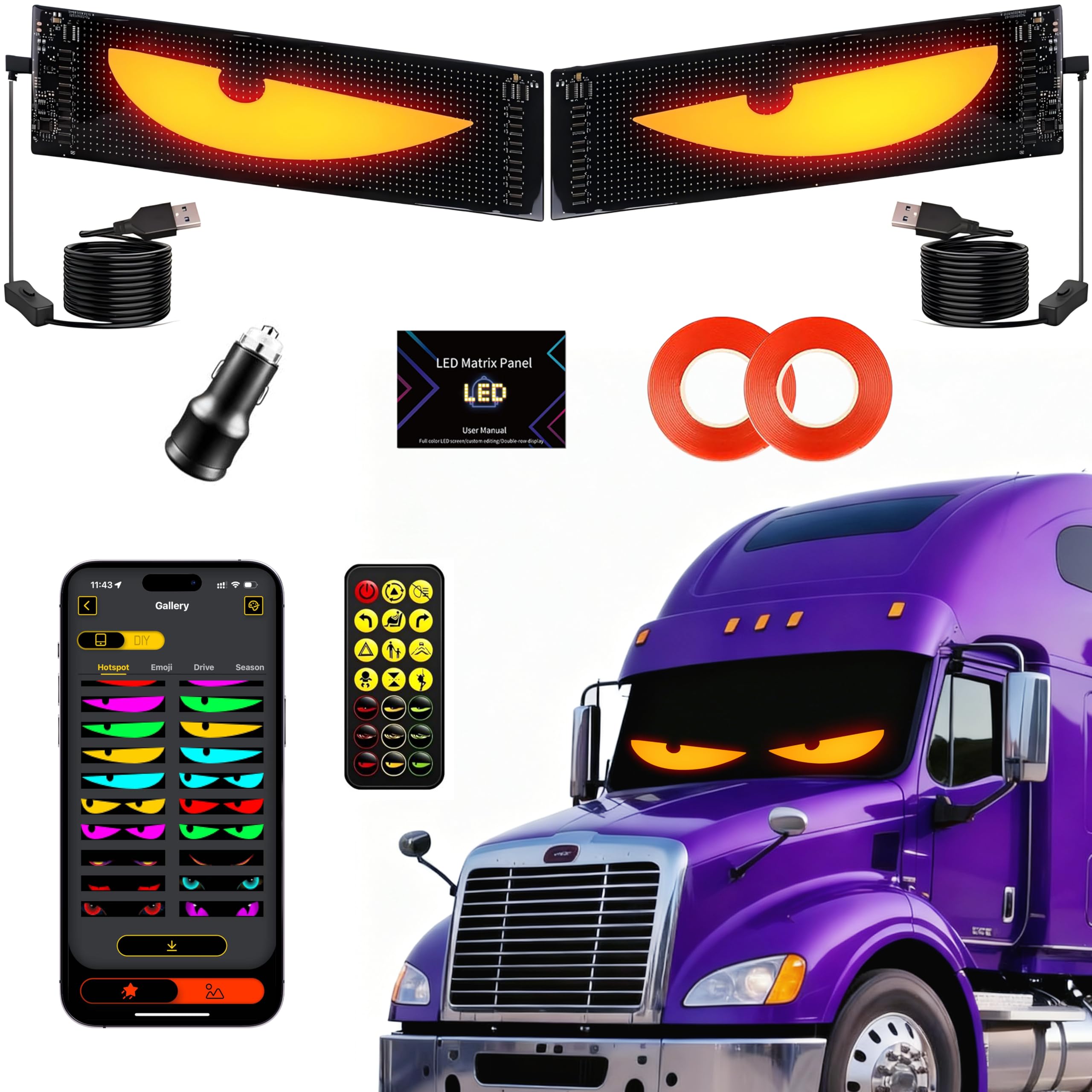Amazon.com: 2PCS Devil Eyes LED Lights for Car Windshield, 23.6x4