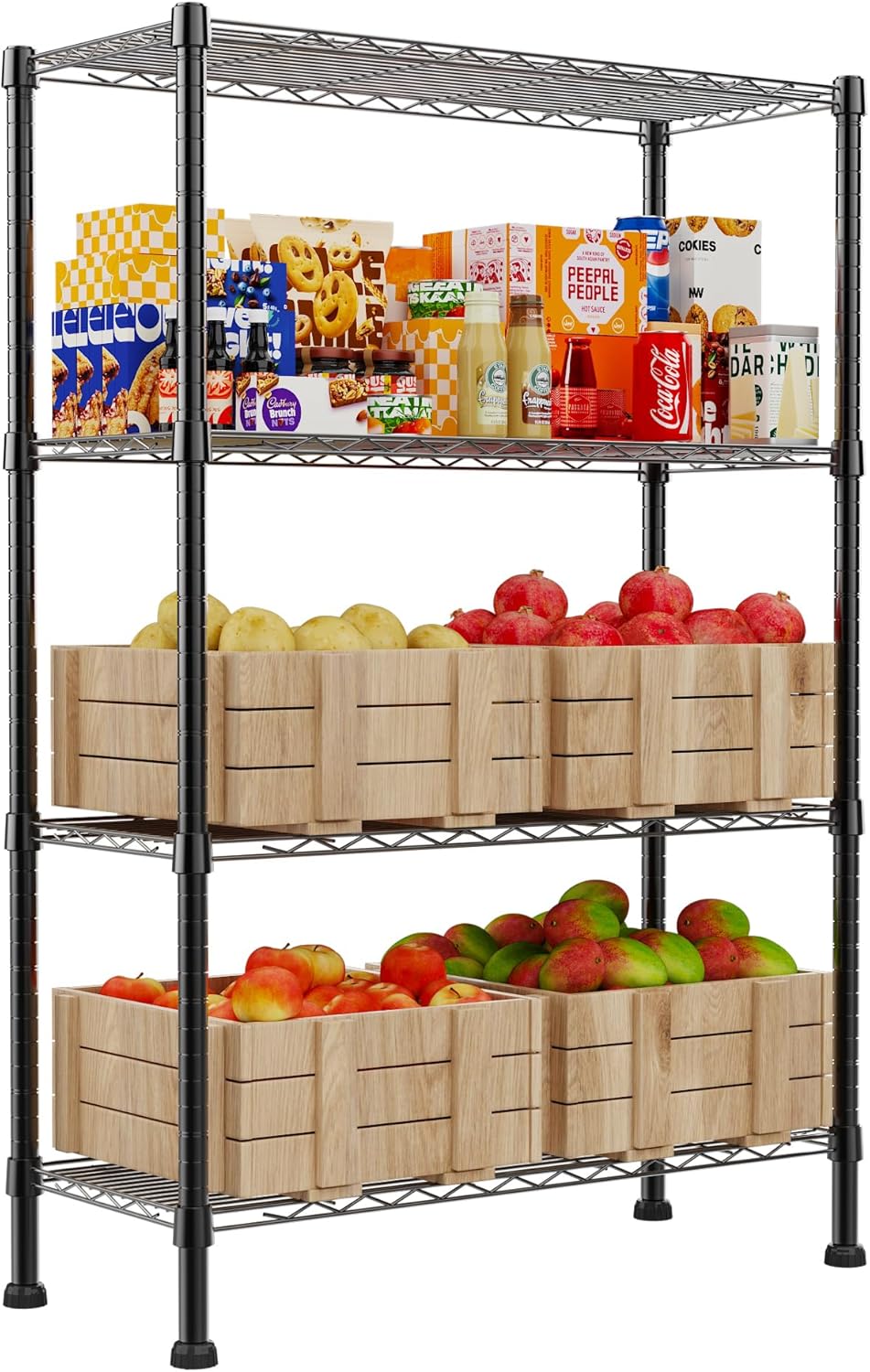 REGILLER 4-Wire Shelving Metal Storage Rack Adjustable Shelves,Standing Storage Shelf Units for Laundry Bathroom Kitchen Pantry Closet(Black,14.1" D x 30" W x 54" H) - Image 8