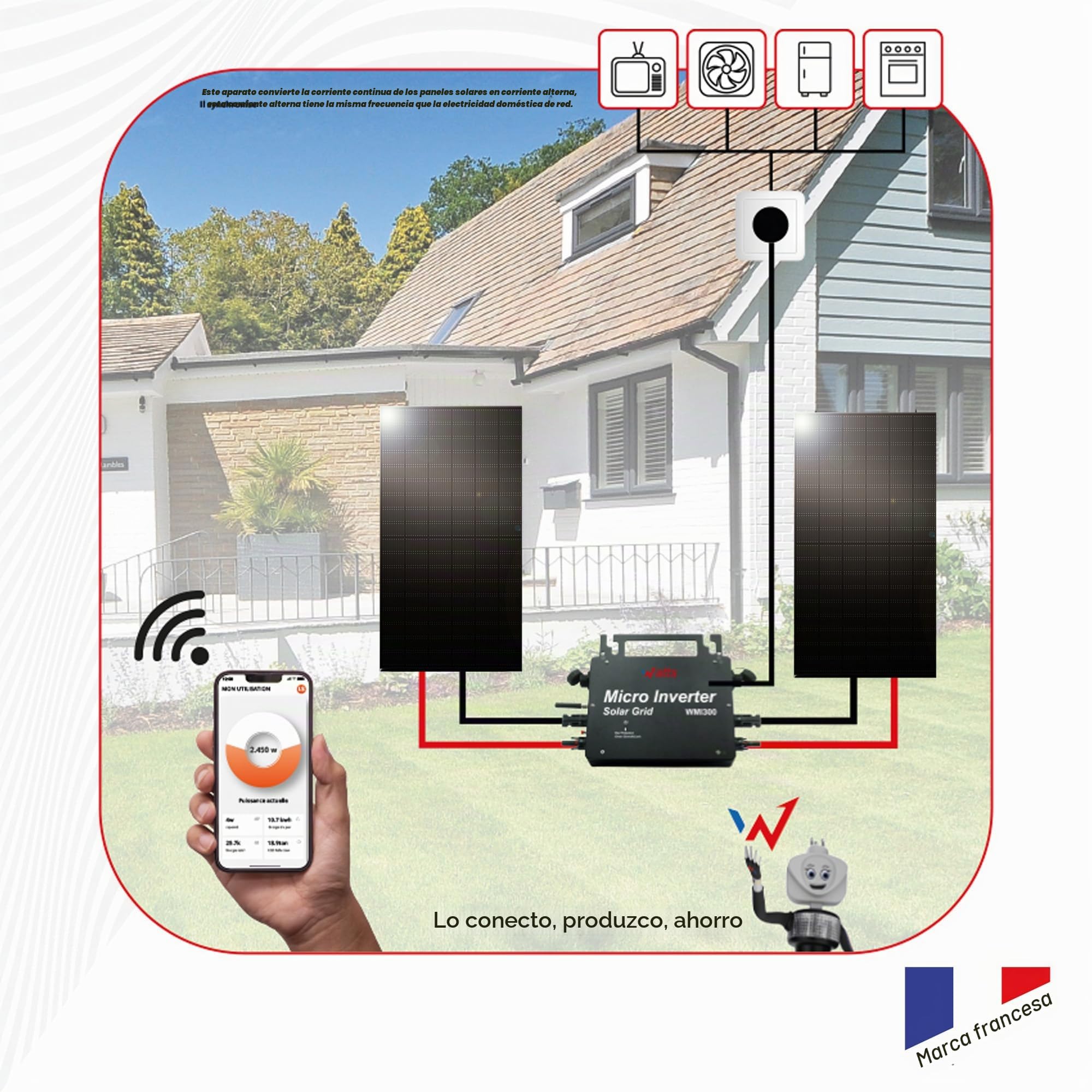 Wonder Full Energy – Kit Solar Completo Listo para conectar 300 W – Monocristalino, Alta eficiencia, IP67 – Instalación Sencilla – Apto para balcón, Jardines, Superficie de Pared, techos, etc. – Plug
