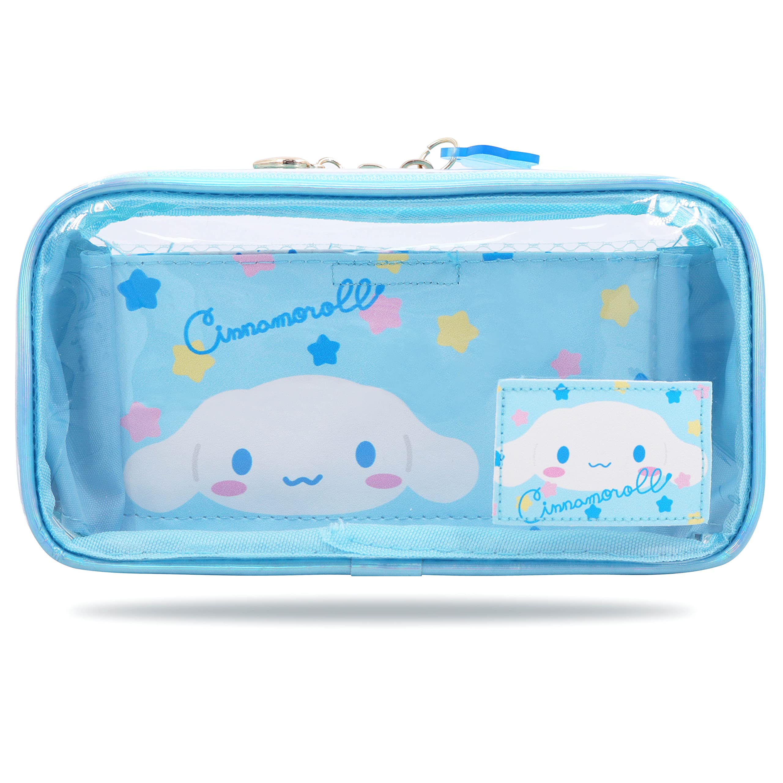 Roffatide Anime Cinnamoroll Clear Makeup Bag Blue Waterproof Cosmetic Case Holographic PVC Toiletry Pouch Travel Packing Bag for Girls