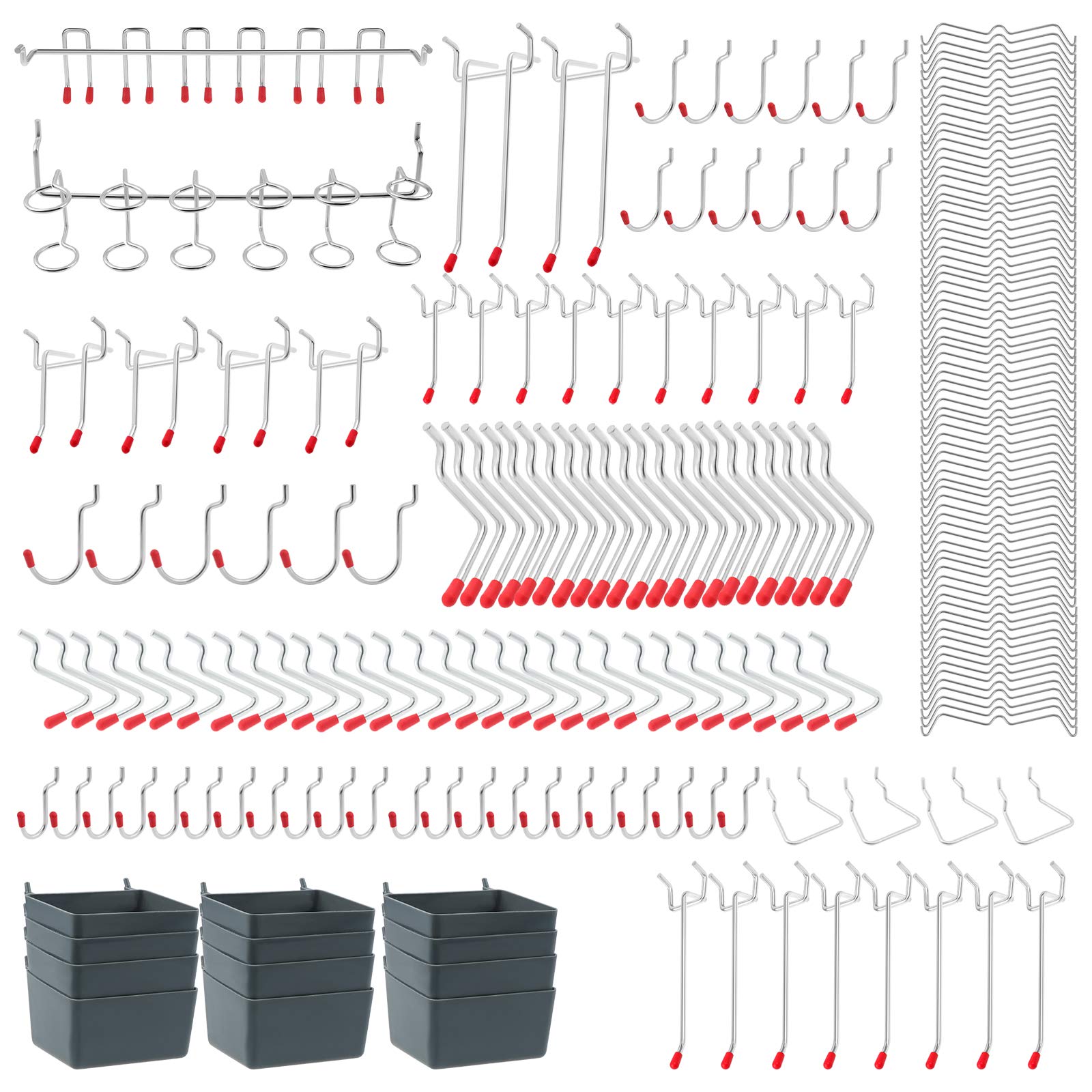 SHEENO 230Pcs Pegboard Hooks Assortment, Pegboard Bins, Peg Locks,for Organizing Storage System Tools Accessories