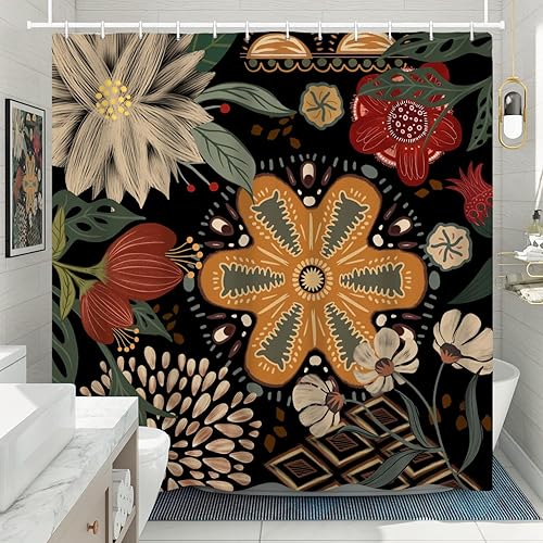 Miniatura 2 de Cortinas de ducha bohemias florales para baño, 60 pulgadas de ancho x 72 pulgadas de alto, modernas cortinas de ducha florales botánicas abstractas
