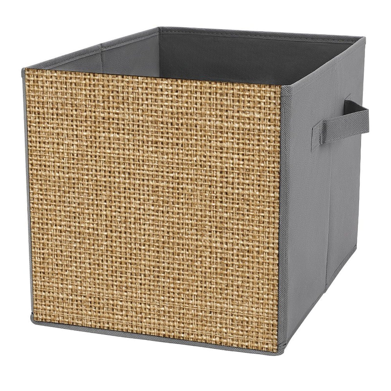 Jubonexis Large Grid Weave Jute Texture Cube Storage Bins Storage Cubes Foldable Decorative Fabric Storage Baskets Home Organizers with Handles for Shelves,Closet, 27x27 CM