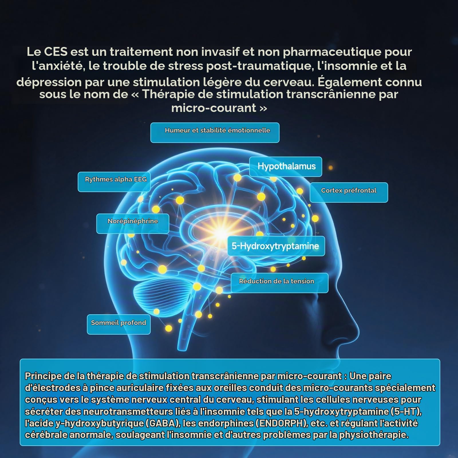 Dispositif d'aide au sommeil avec clip d'oreille, stimulation du nerf vague, 3 modes et réglage à 9 niveaux, chargement USB, outil de soulagement apaisant pour adultes accessoire de soutien du sommeil