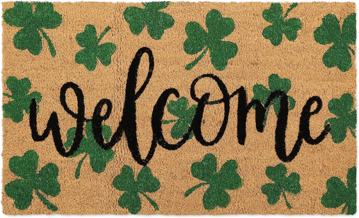 Whaline St. Patrick's Day Natural Coir Door Mat Gradient Green Shamrock Pattern Welcome Mat Non-Slip Lucky Clover Entrance Door Rugs for Irish Indoor Outdoor Home Bathroom Decor, 16.5 x 29 Inch