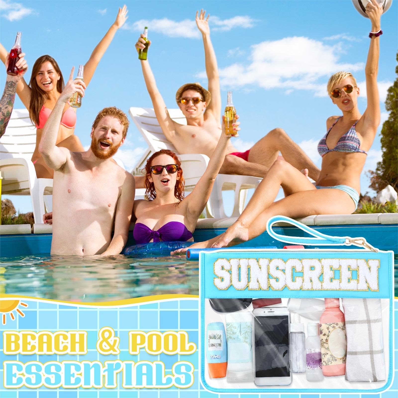 Transparente Make-up-Tasche, PVC, wasserdicht, Aufbewahrungstasche mit Reißverschluss, tragbarer Organizer für Geschenke, für Sommer, Strand, Reisen, Sonnenschutz