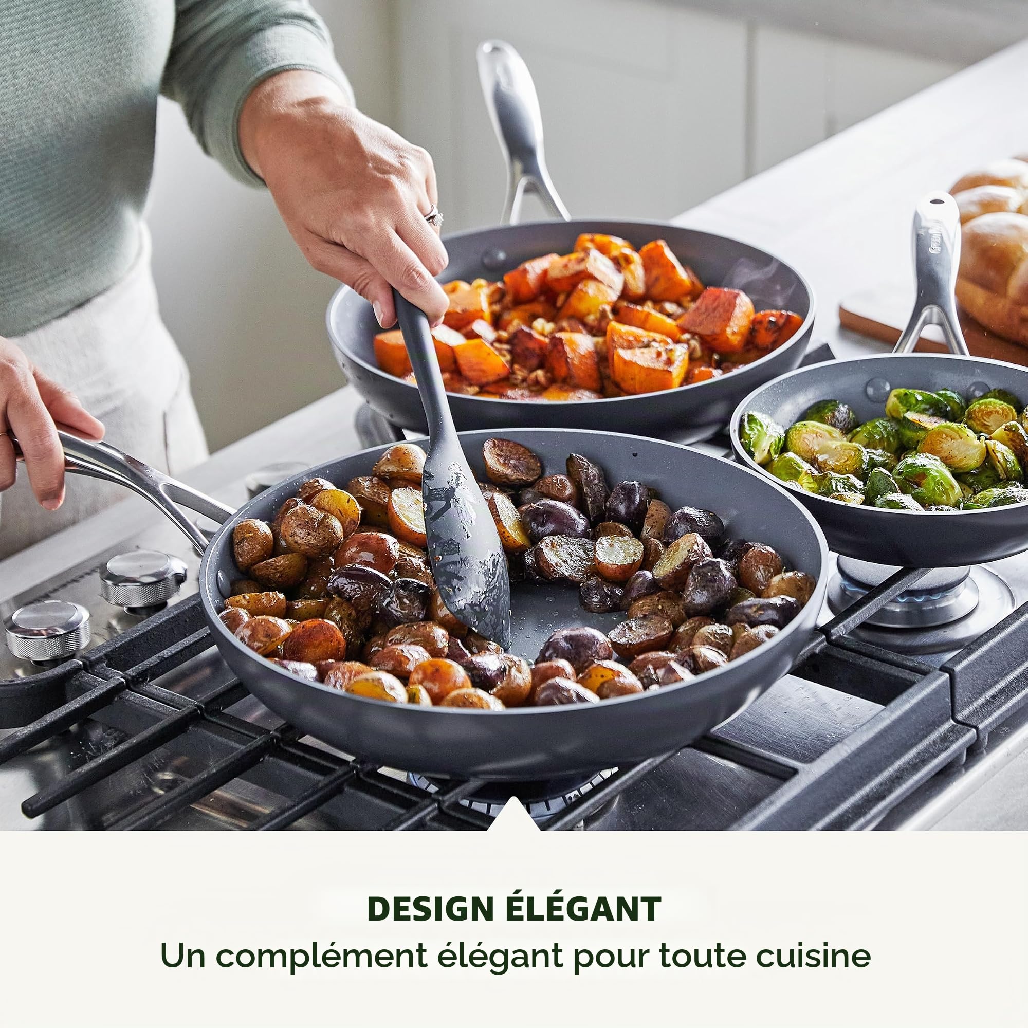GreenPan Valencia Pro Set Poêles avec Couvercles, Anodisées Dures, Compatible Induction, Céramique Antiadhésive Saine, 20,3 cm et 25,4 cm, Gris