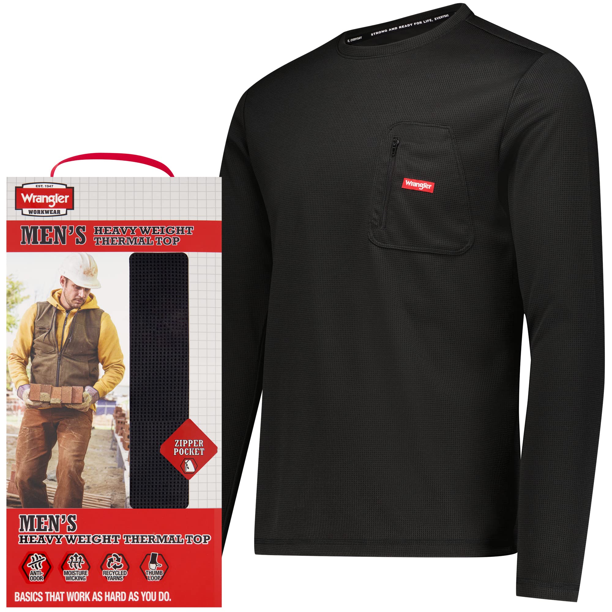 Wrangler - Maglia termica da uomo a maniche lunghe (nero) - Camicie da strato base per il freddo - Biancheria intima termica per uomo