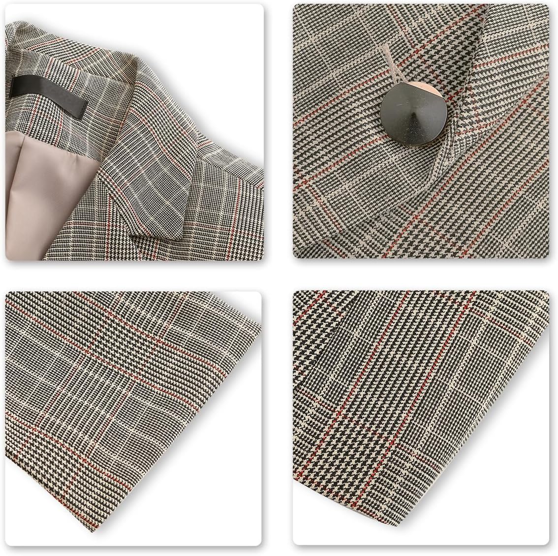 YUNCLOS Women's Vintage 2 Piece Plaid Suit Set 1 Button Stylish Blazer and Pants - Image 5