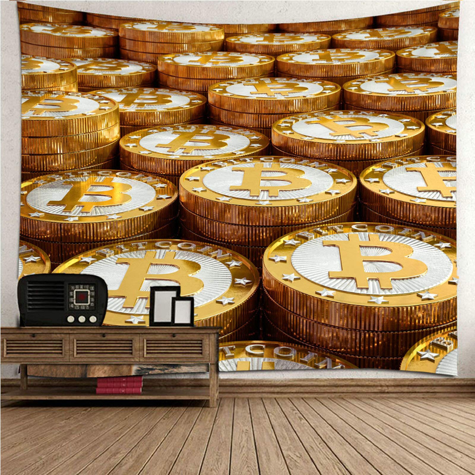 CEVAN Nature Tapestry Indie Tapestries Indie Hippie Bitcoin Pattern Tapestry Ceiling x Large Tapestry For Bedroom art decorations blanket wall hanging fabric Gold 200x150cm