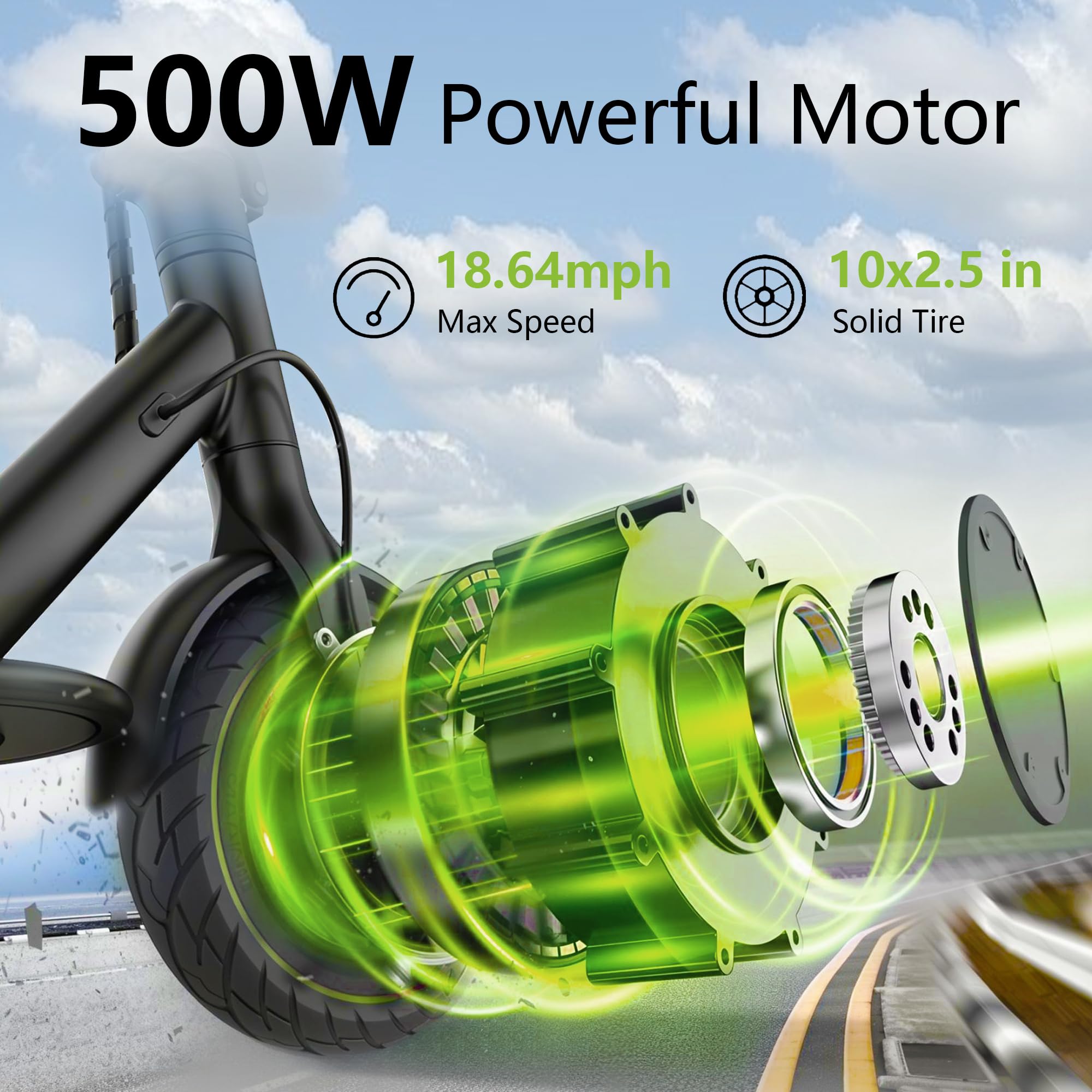 Felixstory 10''Hub Motor With Solid Tire 500w Drive Power Wheels Kit Tubeless Type Suitable for Segway Ninebot Max G30P G30LP Electric Scooter 10x2.5, Front or Rear Accessories