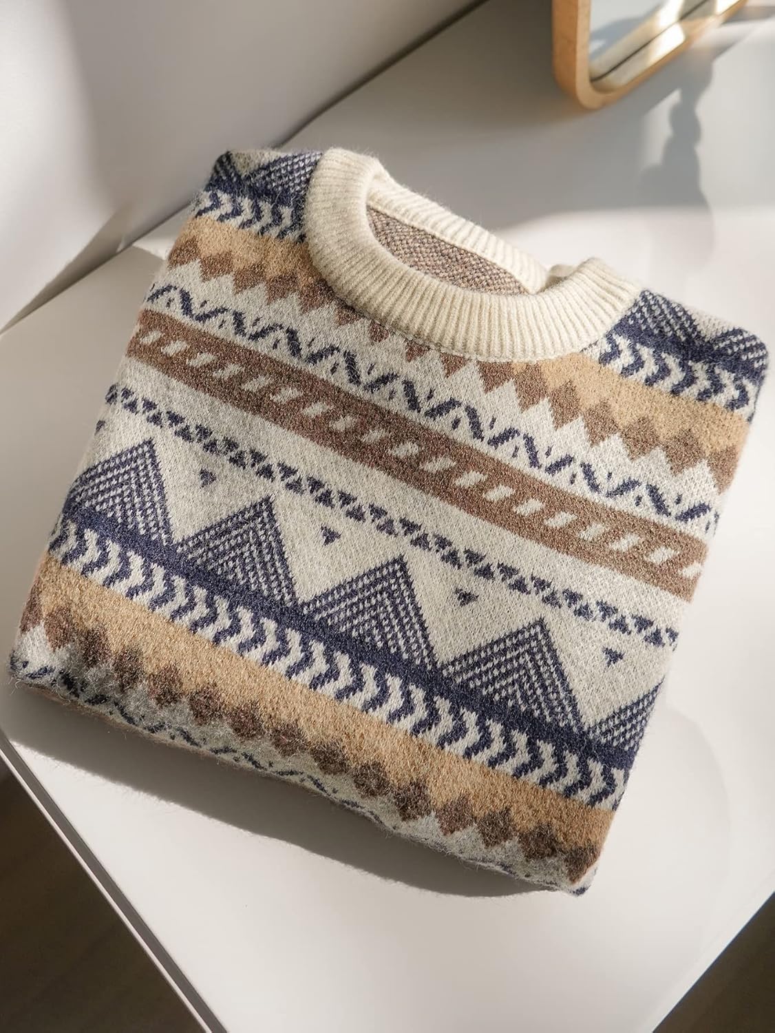 Women's Sweater Striped and Geo Pattern Drop Shoulder Sweater Sweater for Women (Size : Medium)