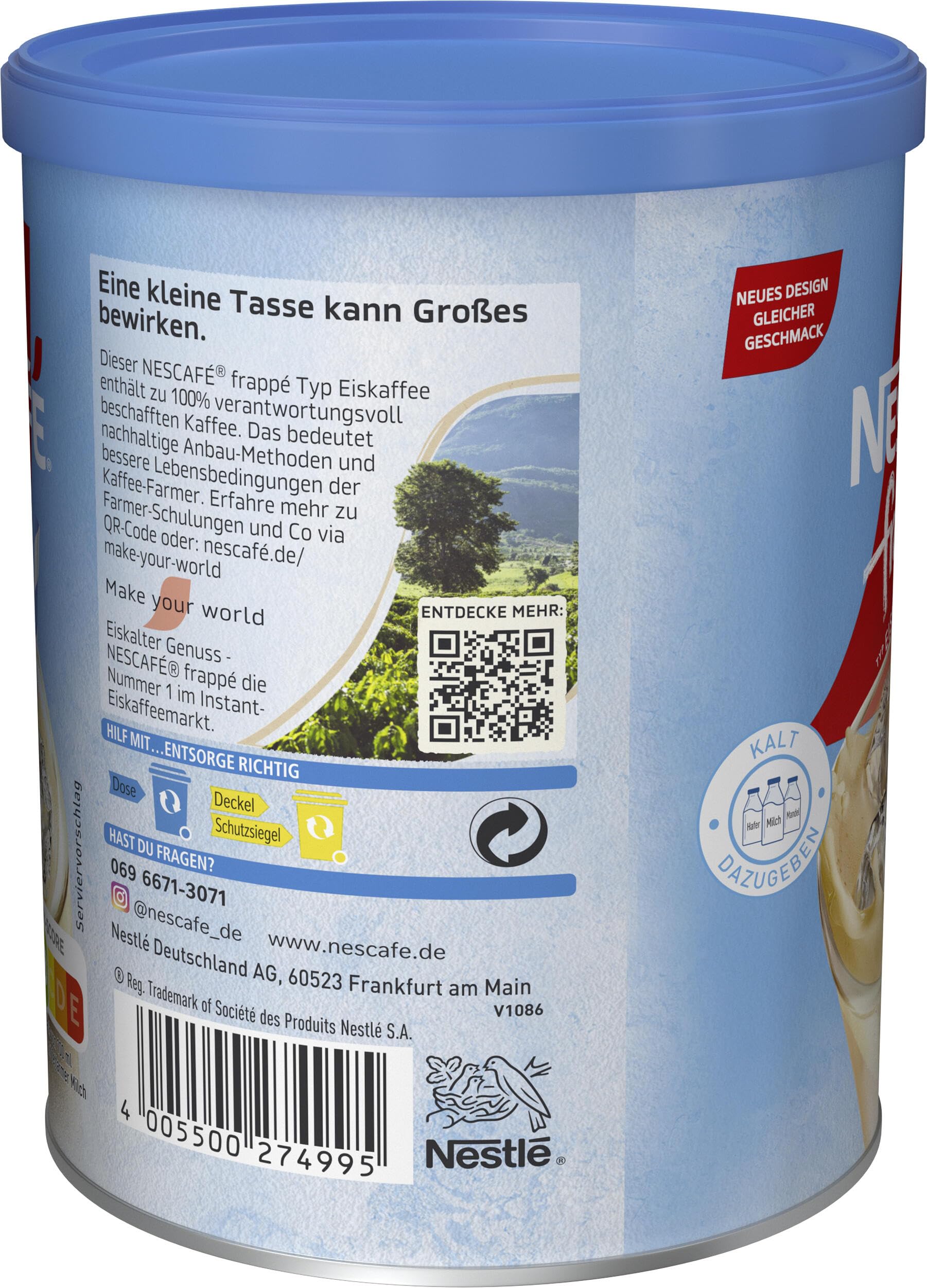 NESCAFÉ Frappé Typ Iced-Coffee, Frappé-Kaffeepulver mit Instant-Kaffee, laktosefrei, koffeinhaltig, 10er Pack (1 x 275g)