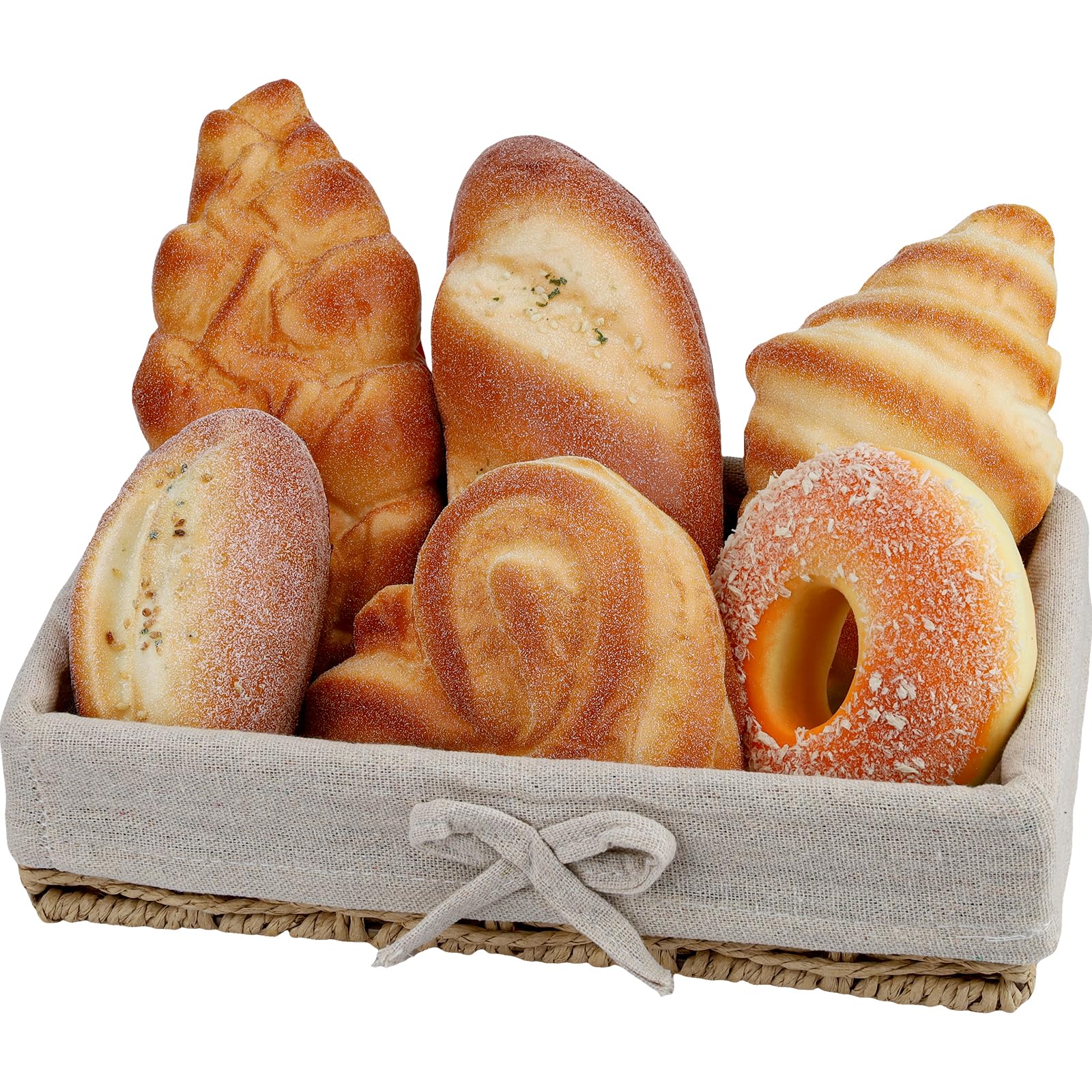 Funzhan 6pcs Artificial Bread Decoration Fake Bread Donut Baguette Croissant Display Models Realistic French Loaf Sesame Coconut Pastry Rolls Bakery Props for Home Kitchen Decor Restaurant Display