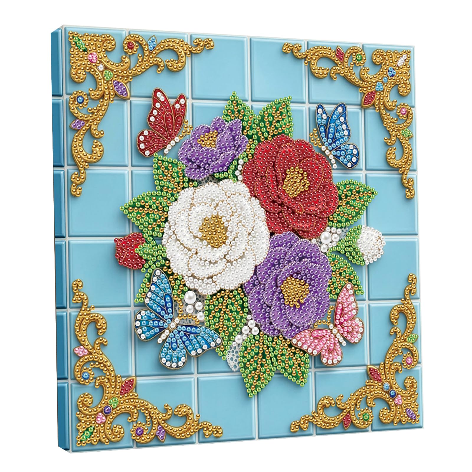 DIY Pearl Painting Kit with Wooden Frame, 3D Plastic Pearl Gemstone Ocean Art Craft for Adults Beginners, Diamond Art Kits for Adults, Home Wall Decor Ready Gift for Women(Butterfly Rose)(25 * 25cm)