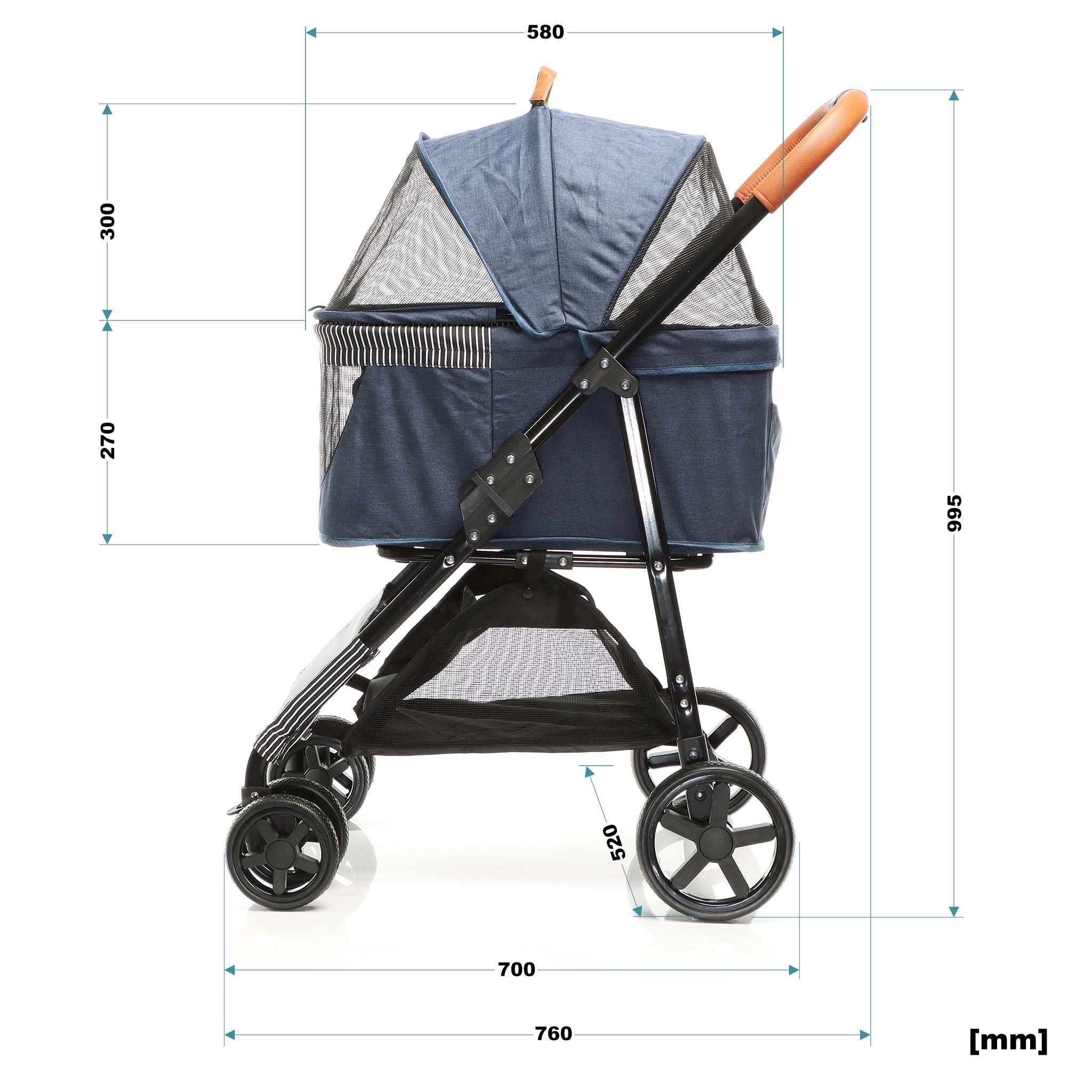 Fudajo hondenwagen 2-in-1 hondenbuggy inklapbaar blauw huisdierwagen honden met transporttas