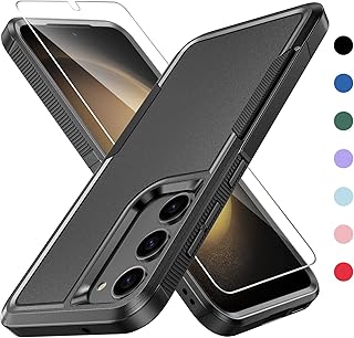 FNTCASE for Samsung Galaxy S23 Case: Dual Layer Military Grade Drop Proof Cell Phone Cover | Scratch Proof Stiff Layer | Shockproof Rubber Layer | Rugged Protective 5G Mobile Phone Bumper - Black