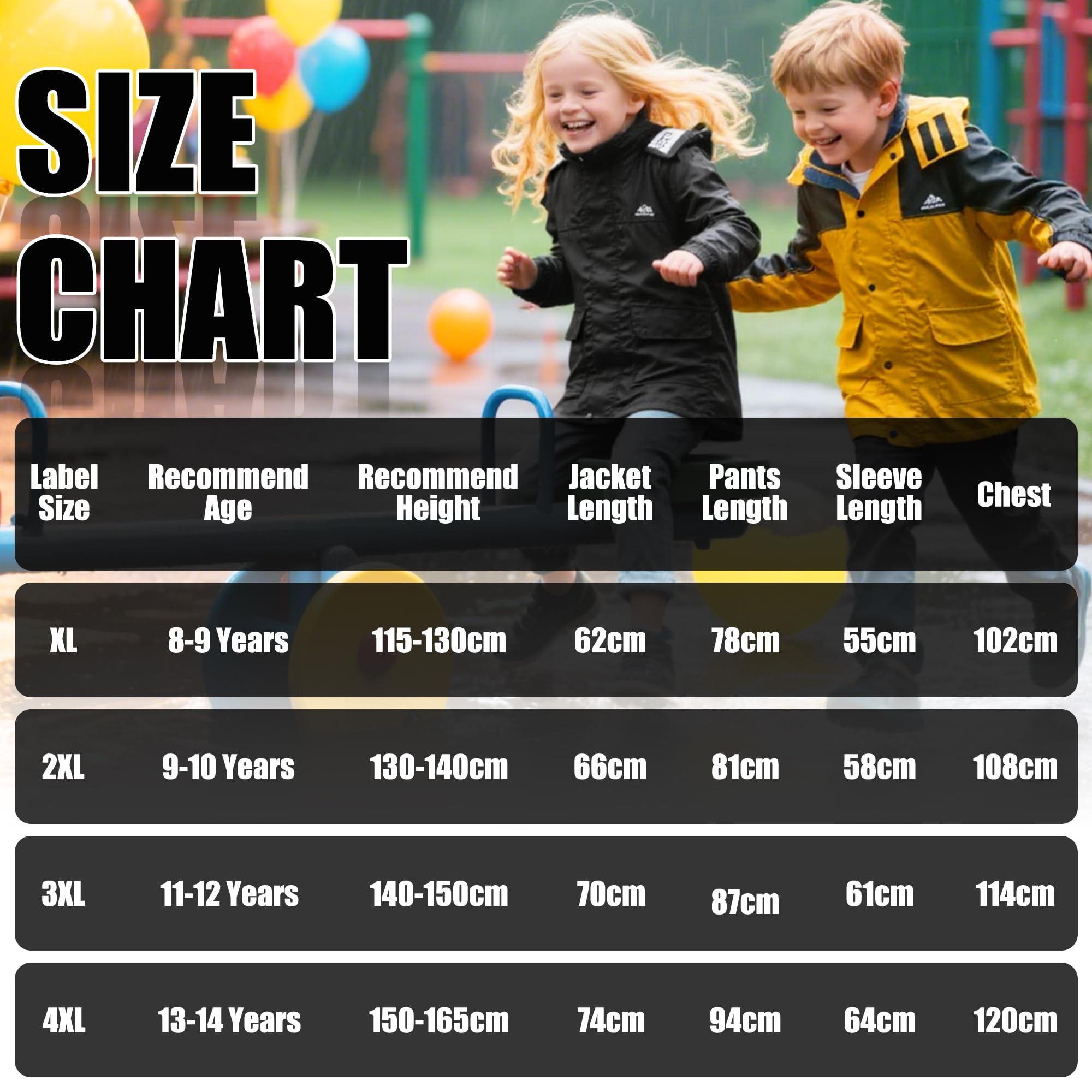 Tuta Impermeabile Bambini, Leggero Antipioggia Giacca con Cappuccio e Pantaloni Set, Unisex Ragazze Ragazzi Impermeabili Pioggia Completo Sportivo All'aperto Abbigliamento per 8-14 anni