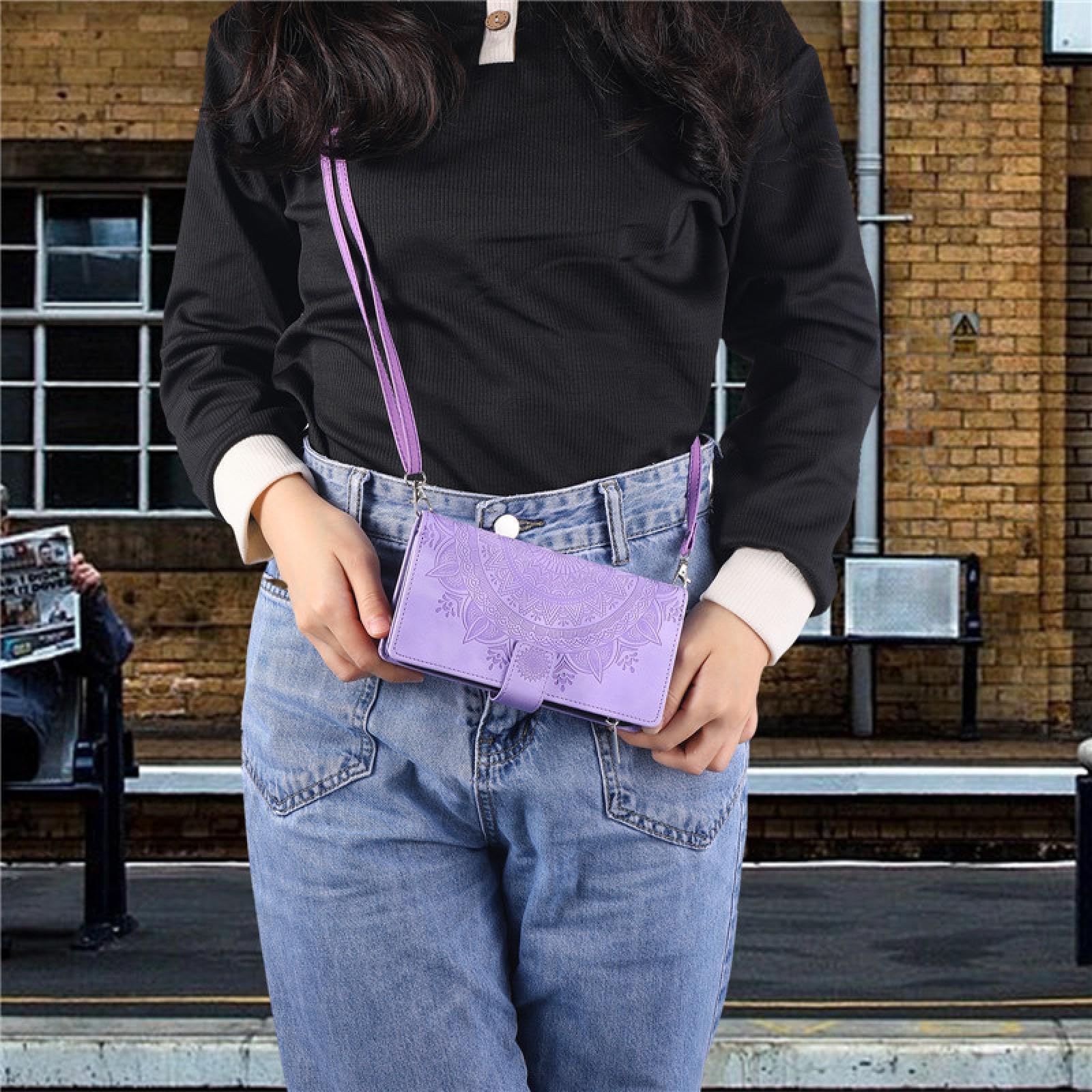 Do Samsung S25 Plus Crossbody Skórzane Etui Z Klapką Smycz Zapinana Na Zamek Portfel Etui na Telefon (Do Samsung S25 Plus/Fioletowy)