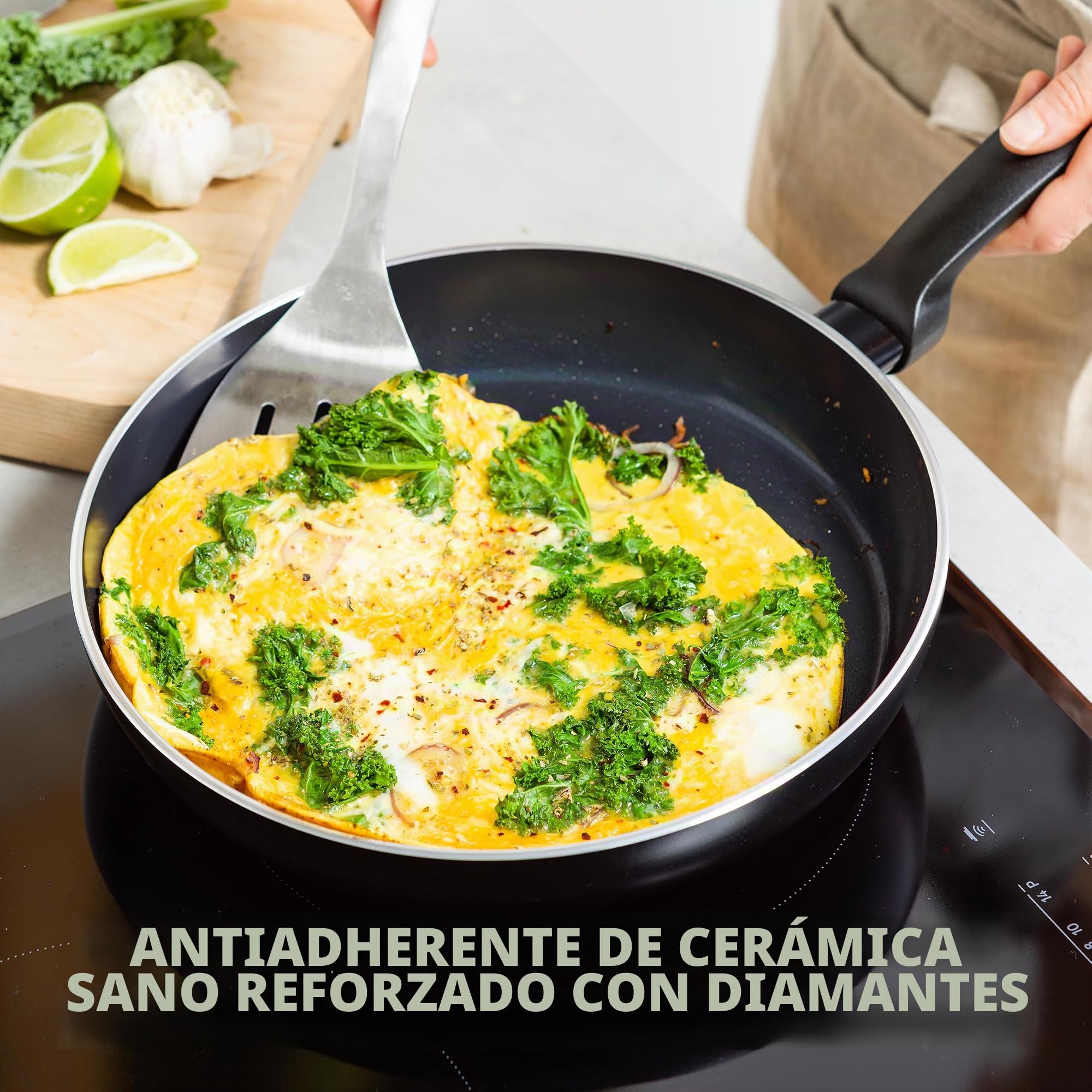 GreenPan Torino Sartén de Cerámica Antiadherente Saludable de 28 cm, Libre de PFAS, Apta para Inducción, Apta para Horno hasta 160°C, Apta para Lavavajillas, Negra