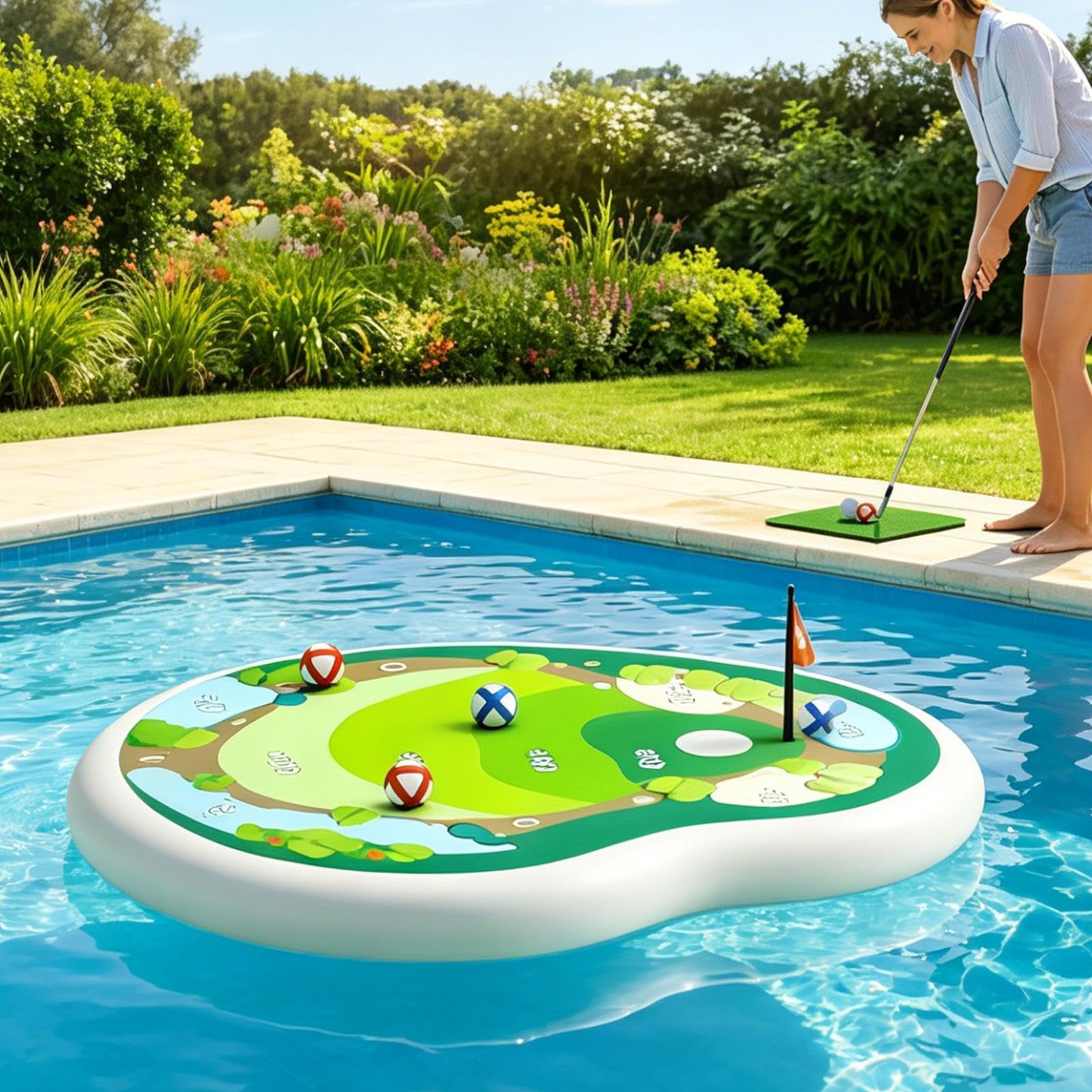 Juego De Golf De Piscina con Pelotas y Flotadores Hinchables de Golf