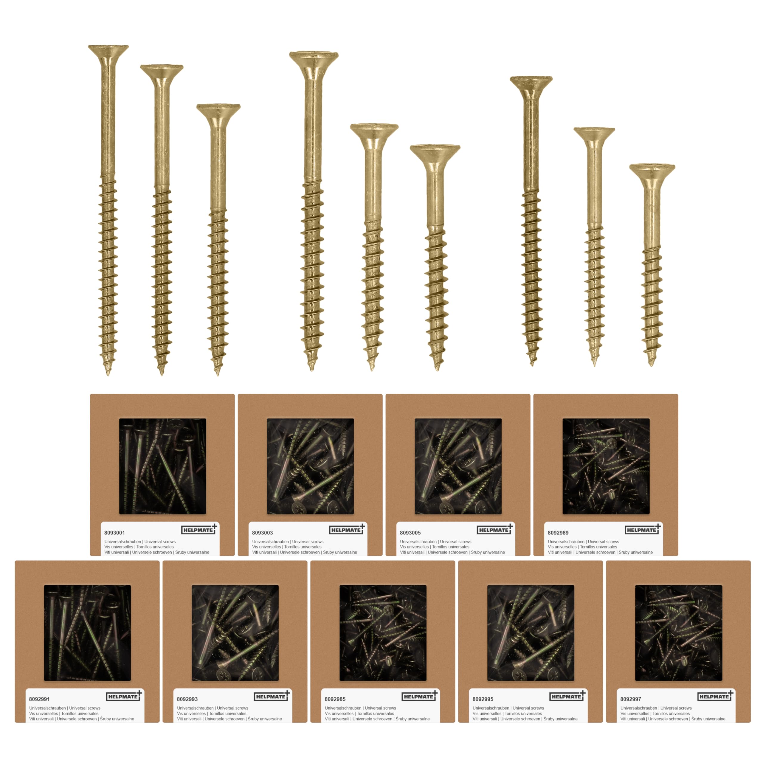 HELPMATE Universal Countersunk Screws Yellow Passivated Mix Pack of 1540 Wood Screws with PZ 2 Drive and Partial Thread