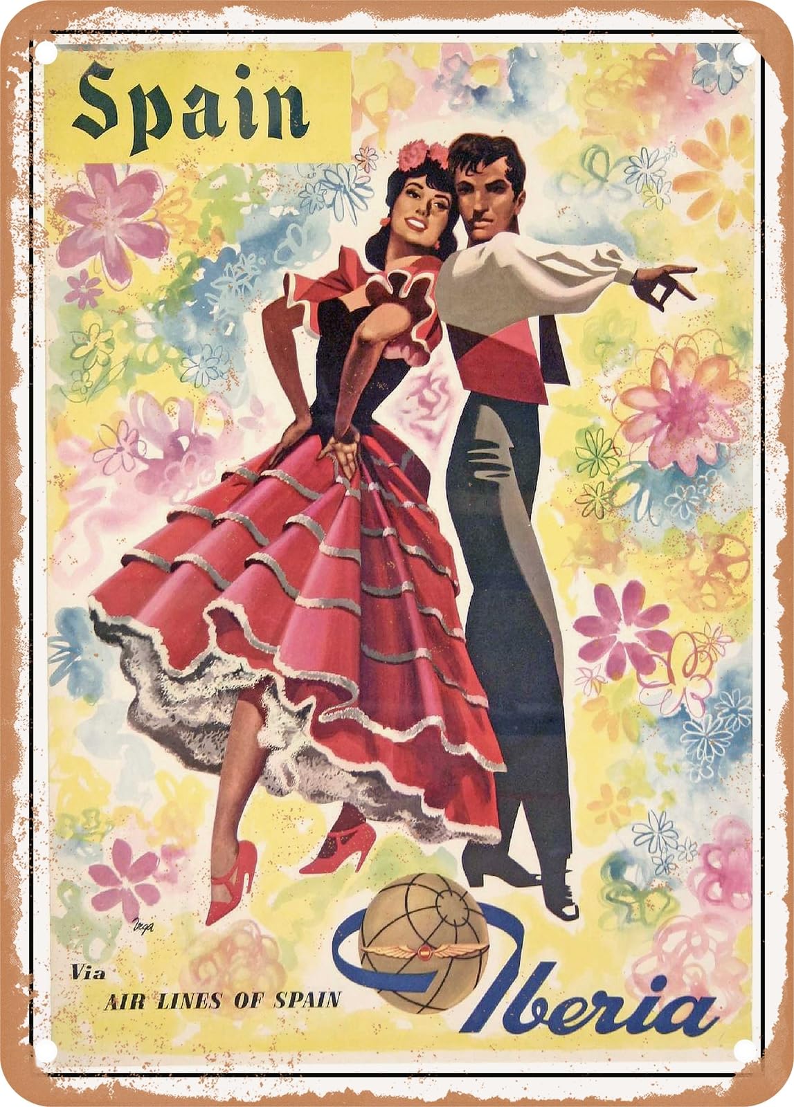 Miaomansenstore Metal Sign - 1957 Spain Via Air Lines Of Spain Iberia Vintage Ad Home Decor