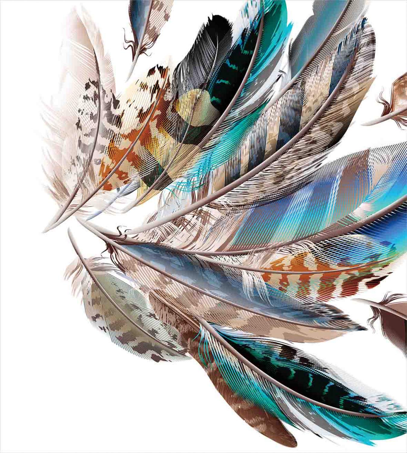 Ambesonne Feathers Duvet Cover Set, Vaned Types and Natal Contour Flight Bird Feathers and Animal Skin Element Print, Decorative 3 Piece Bedding Set with 2 Pillow Shams, California King, Teal Brown