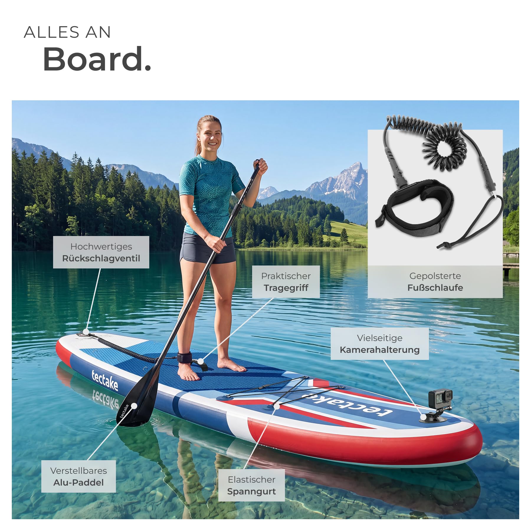 tectake® Stand-Up Paddle Board, 320 cm, aufblasbar, Kajak-Sitz, rutschfest