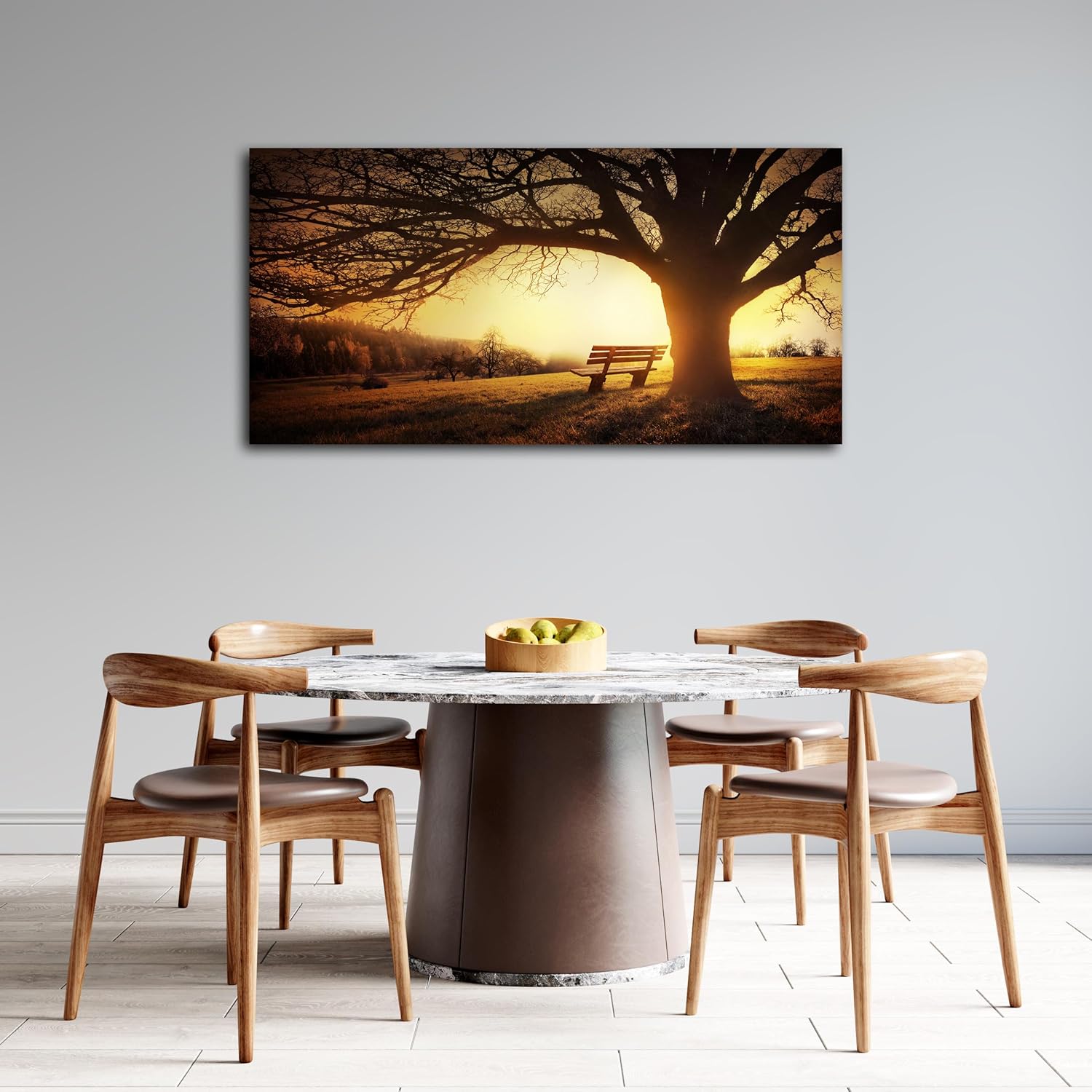 Muolunna Wall Art Decor Canvas Print Picture Big Trees in Sunset 1 Panel Golden Sunset Forest Natural Landscape Painting Artwork for Living Room Bedroom Office Home Wall Decor Framed Ready to Hang - Image 3