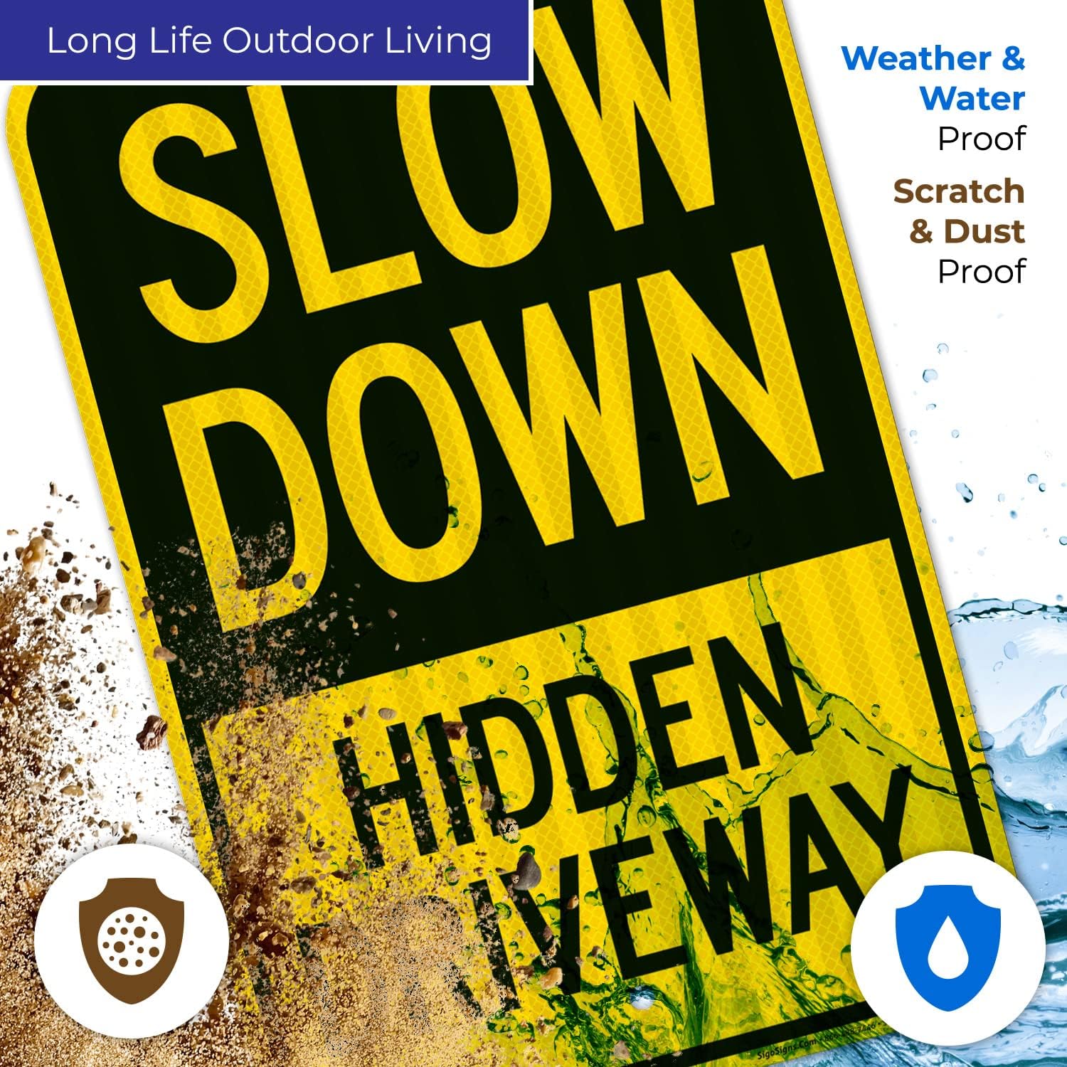 Slow Down Hidden Driveway Sign, 12x18 Inches, 3M EGP Reflective .063 Aluminum, Fade Resistant, Made in USA